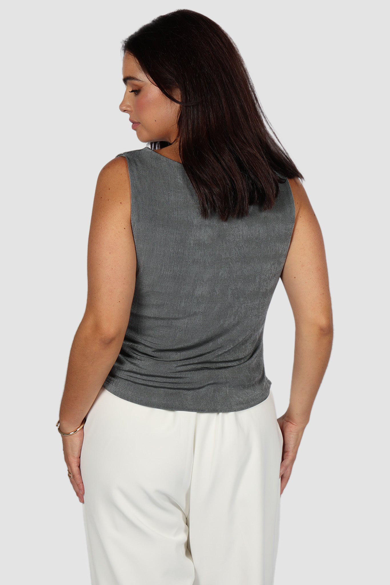 IVES COWL NECK TOP GUNMETAL