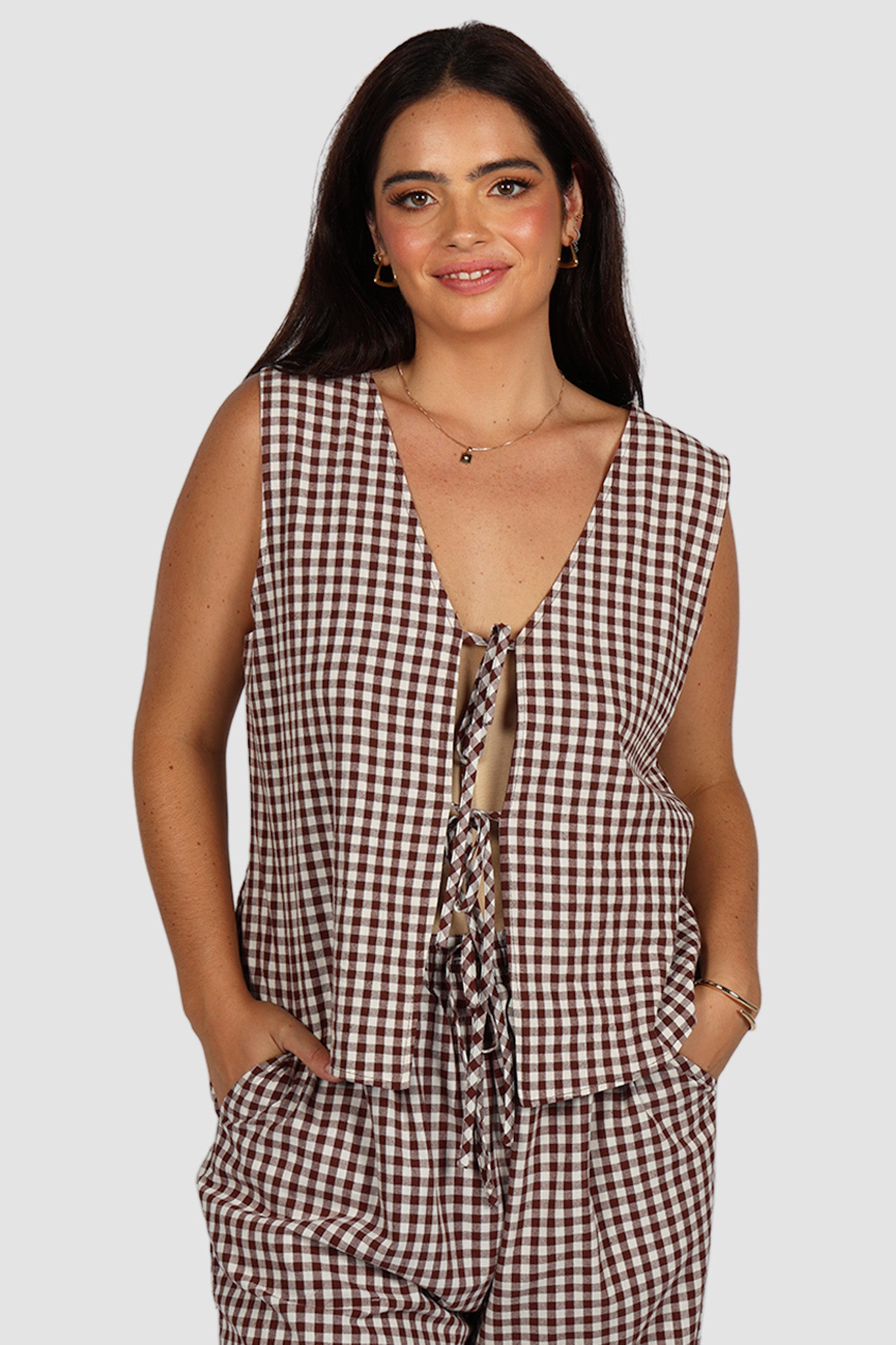 TORBIN TOP CHOC GINGHAM