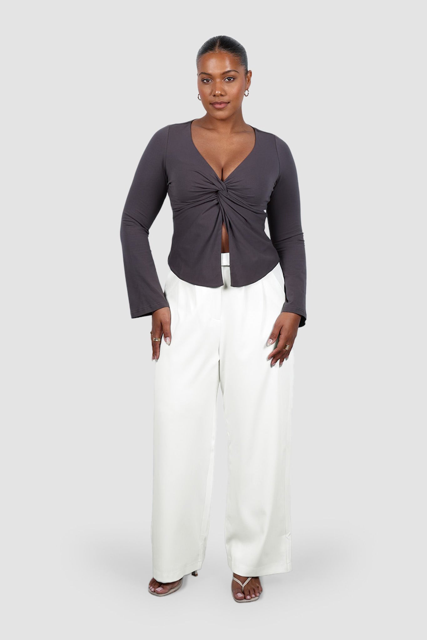 COLT LONG SLEEVE TWIST TOP CHARCOAL