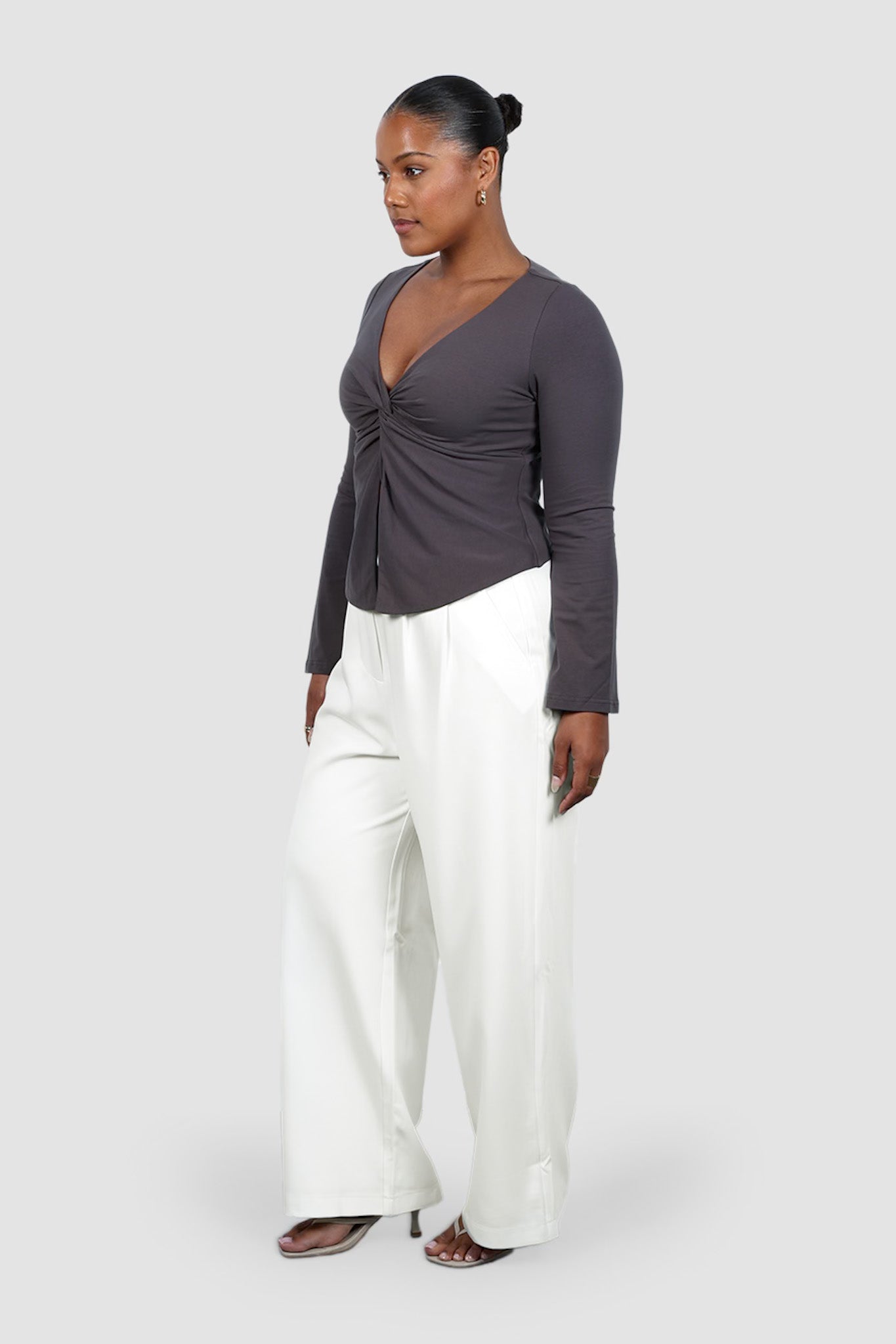 COLT LONG SLEEVE TWIST TOP CHARCOAL