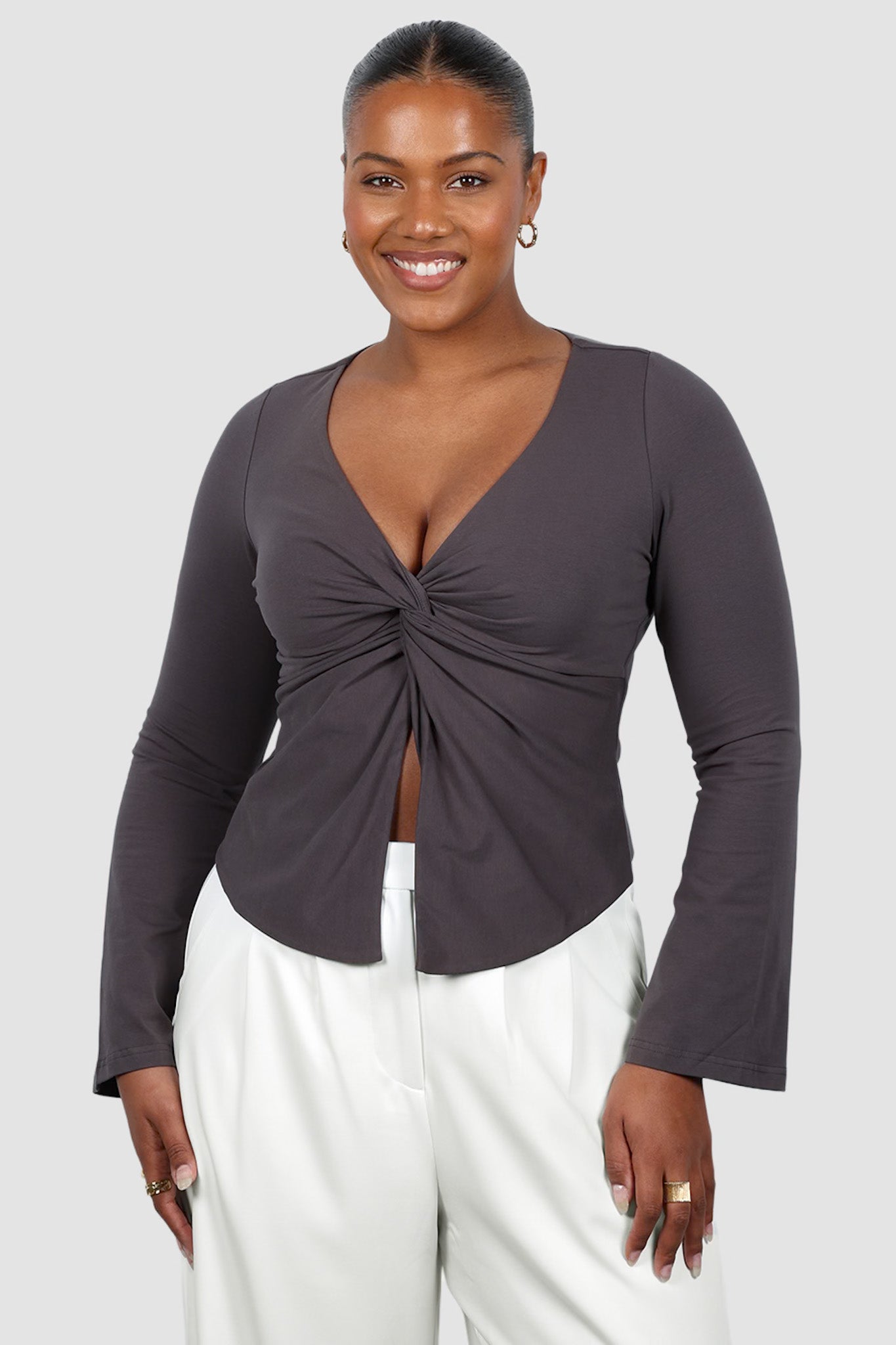 COLT LONG SLEEVE TWIST TOP CHARCOAL