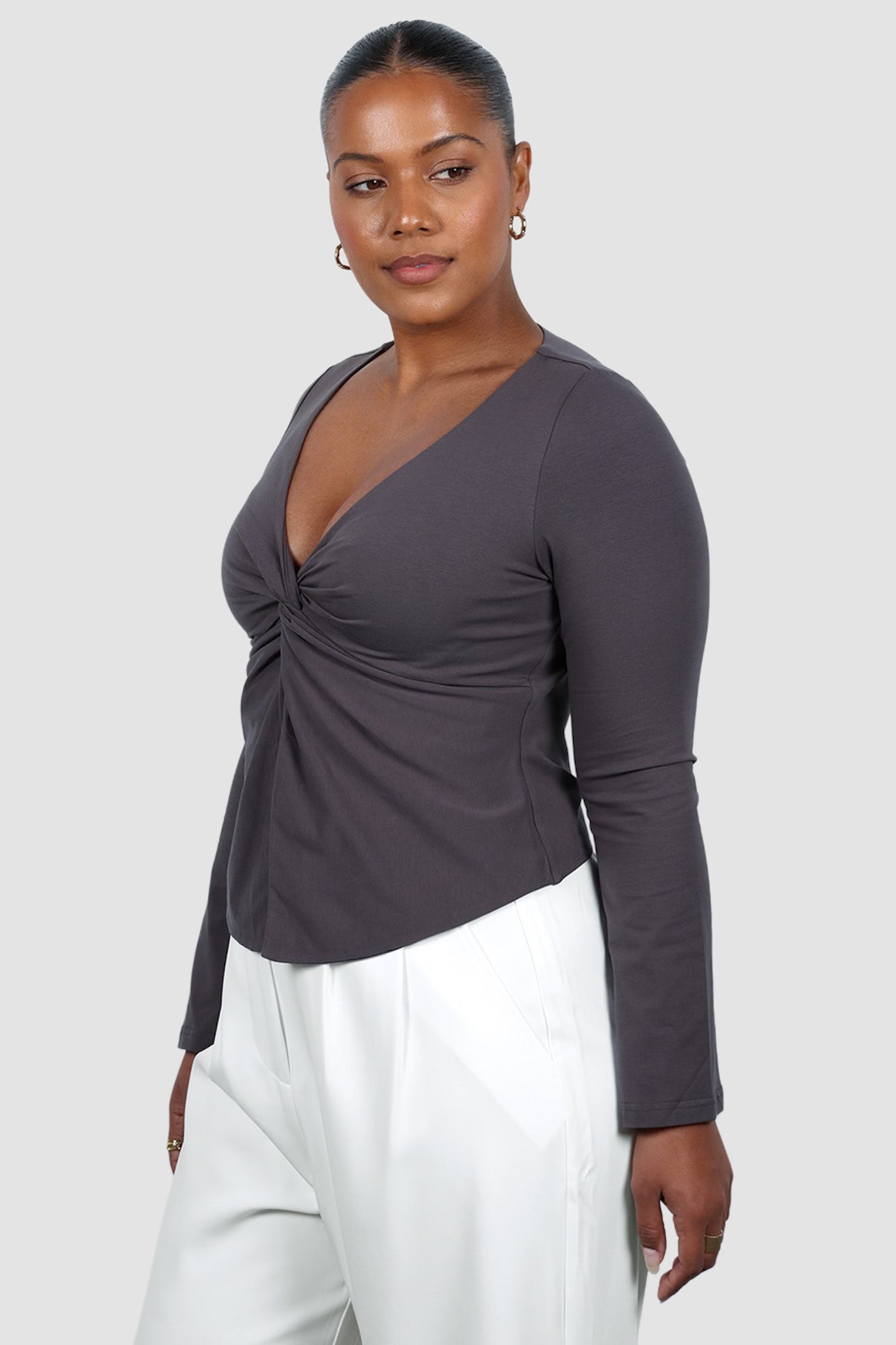 COLT LONG SLEEVE TWIST TOP CHARCOAL