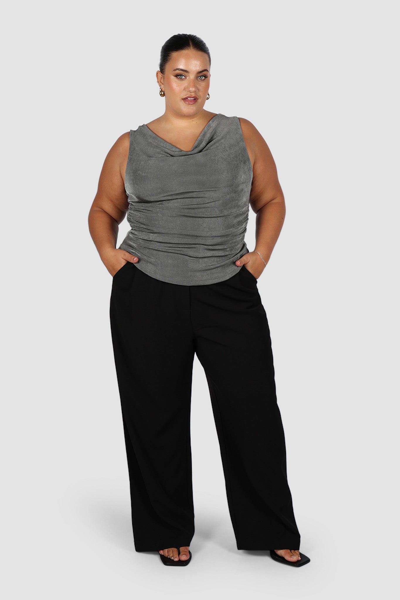 IVES COWL NECK TOP GUNMETAL