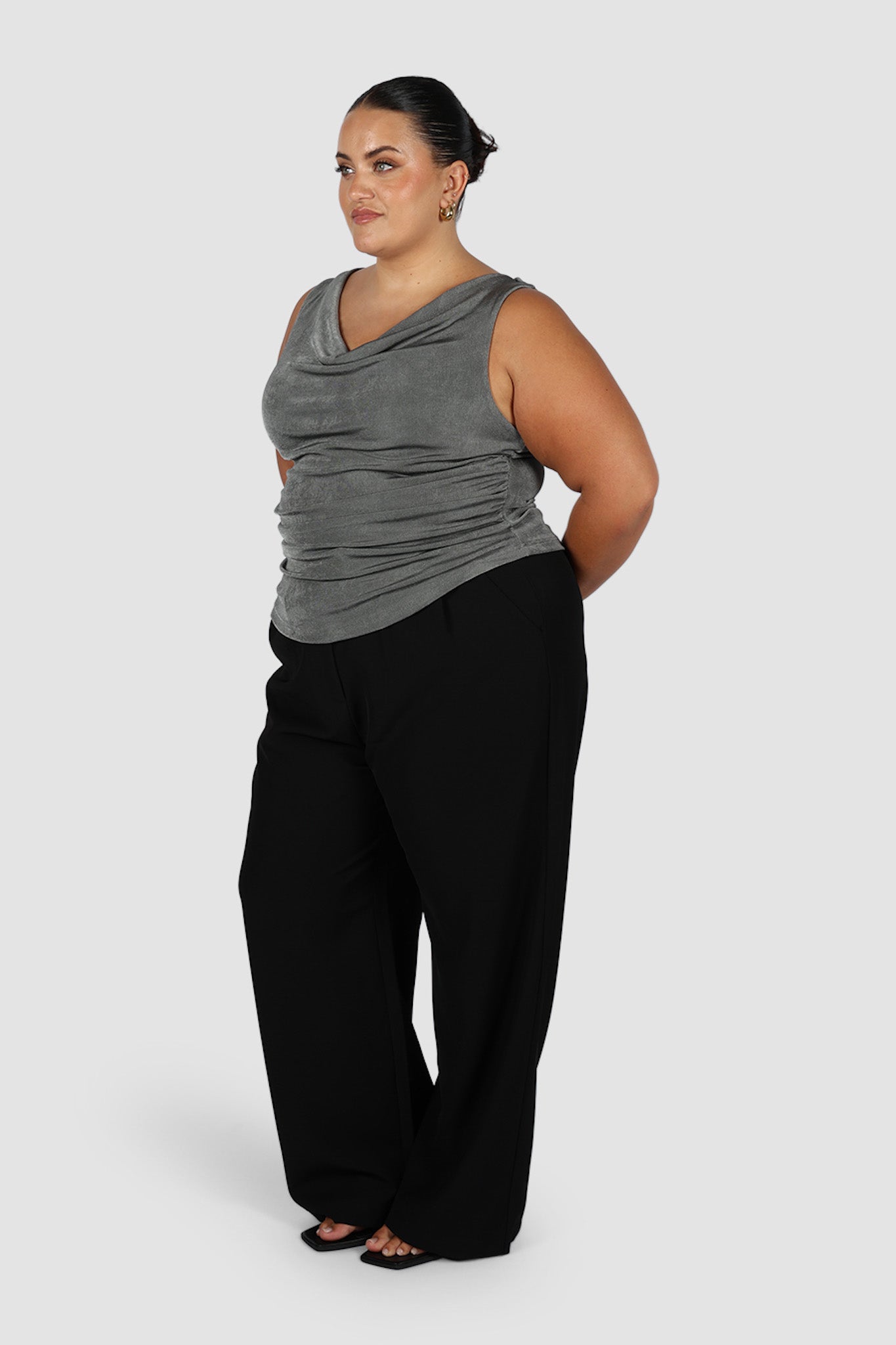 IVES COWL NECK TOP GUNMETAL