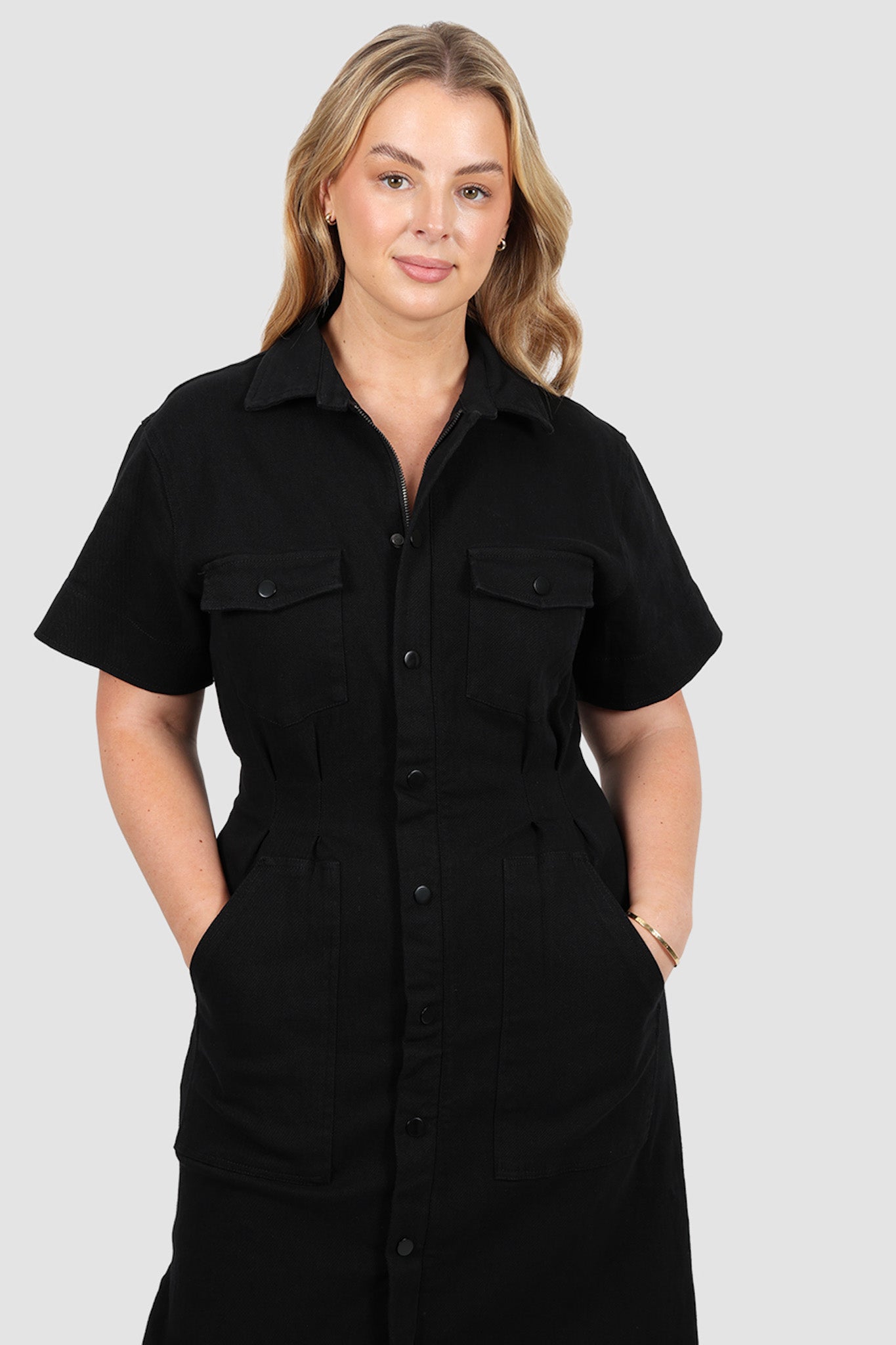 SAVEIRA DENIM MIDI DRESS BLACKOUT