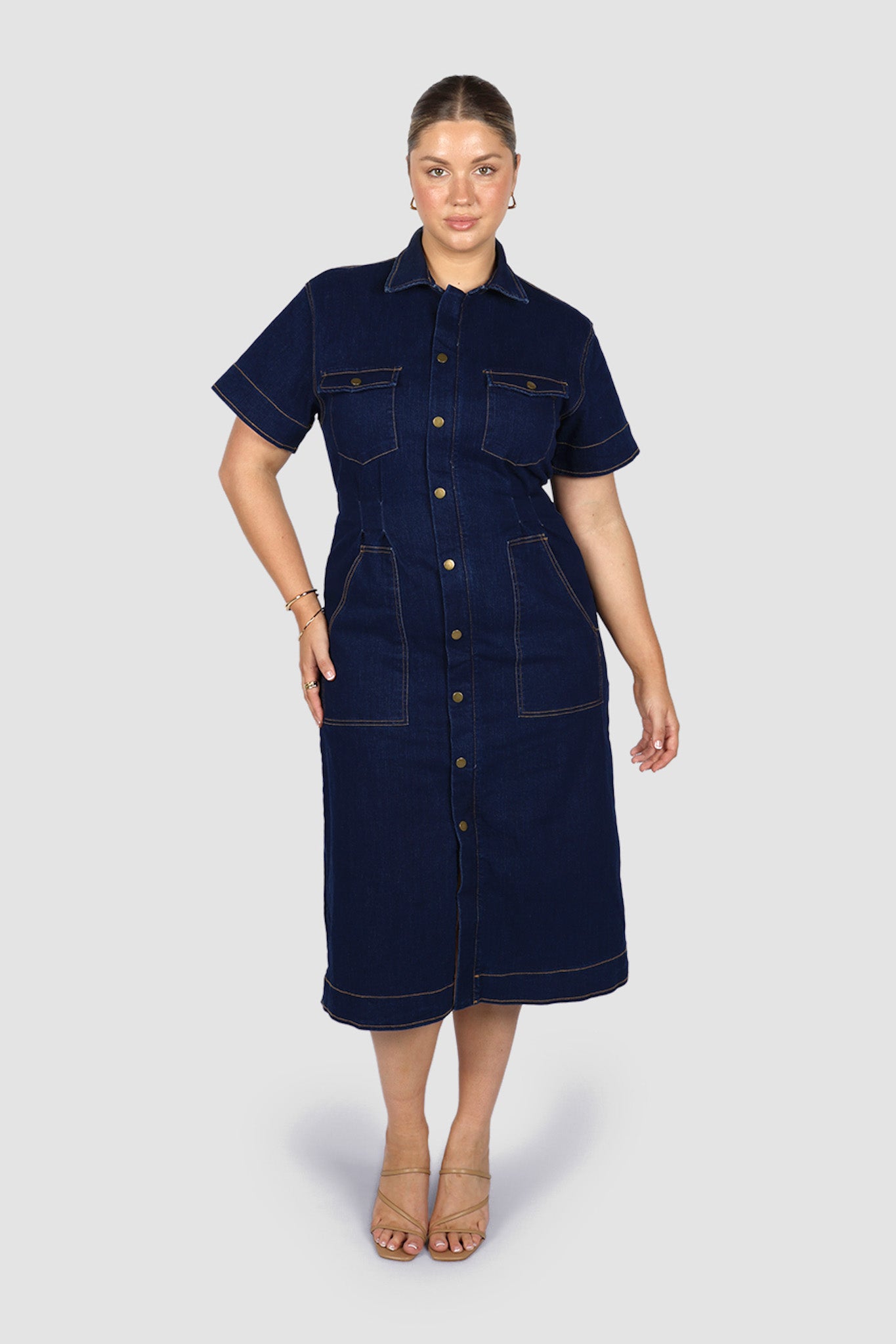 SAVEIRA DENIM MIDI DRESS MIDNIGHT