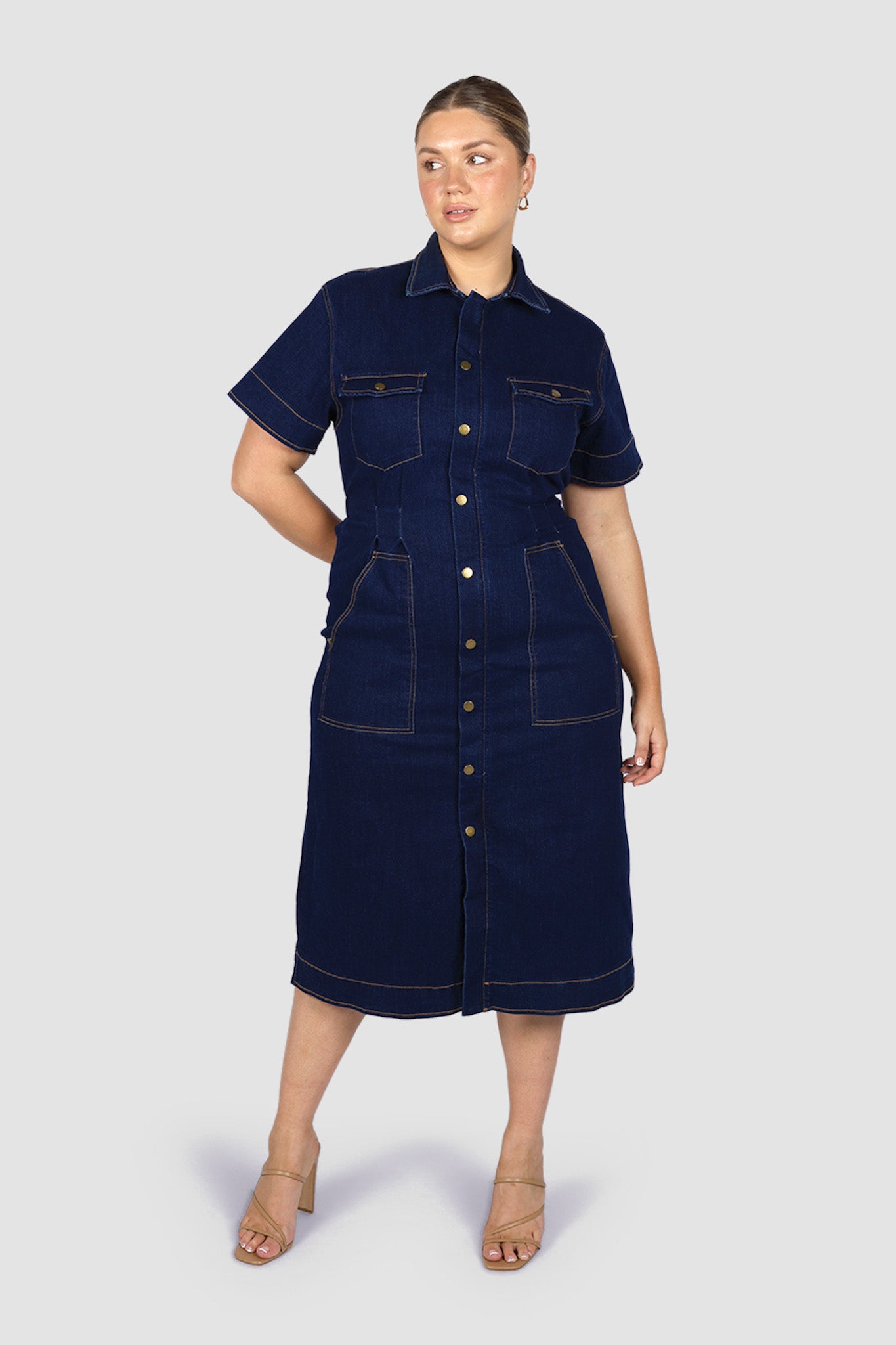SAVEIRA DENIM MIDI DRESS MIDNIGHT