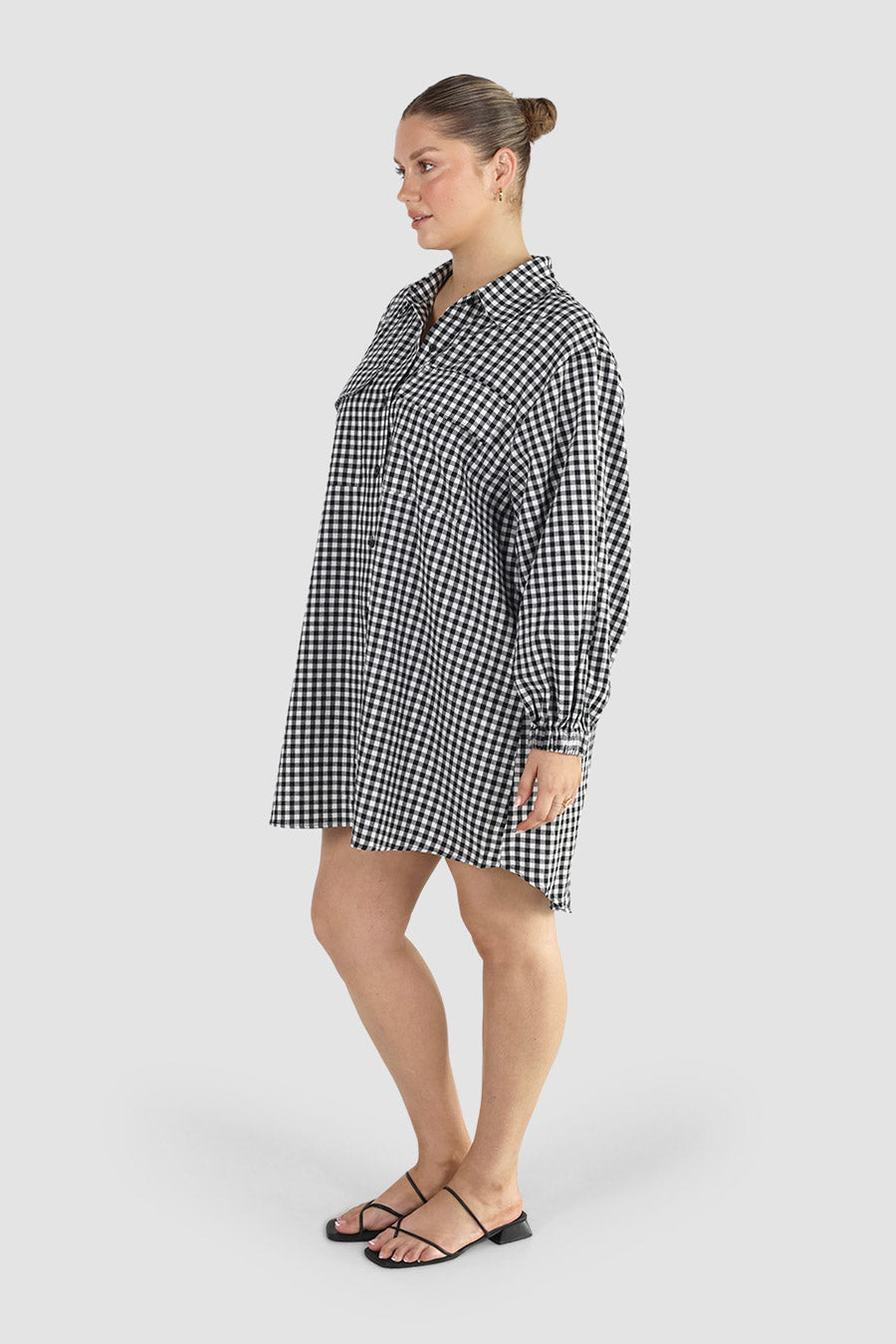 RORAN BUTTON DRESS B&W GINGHAM