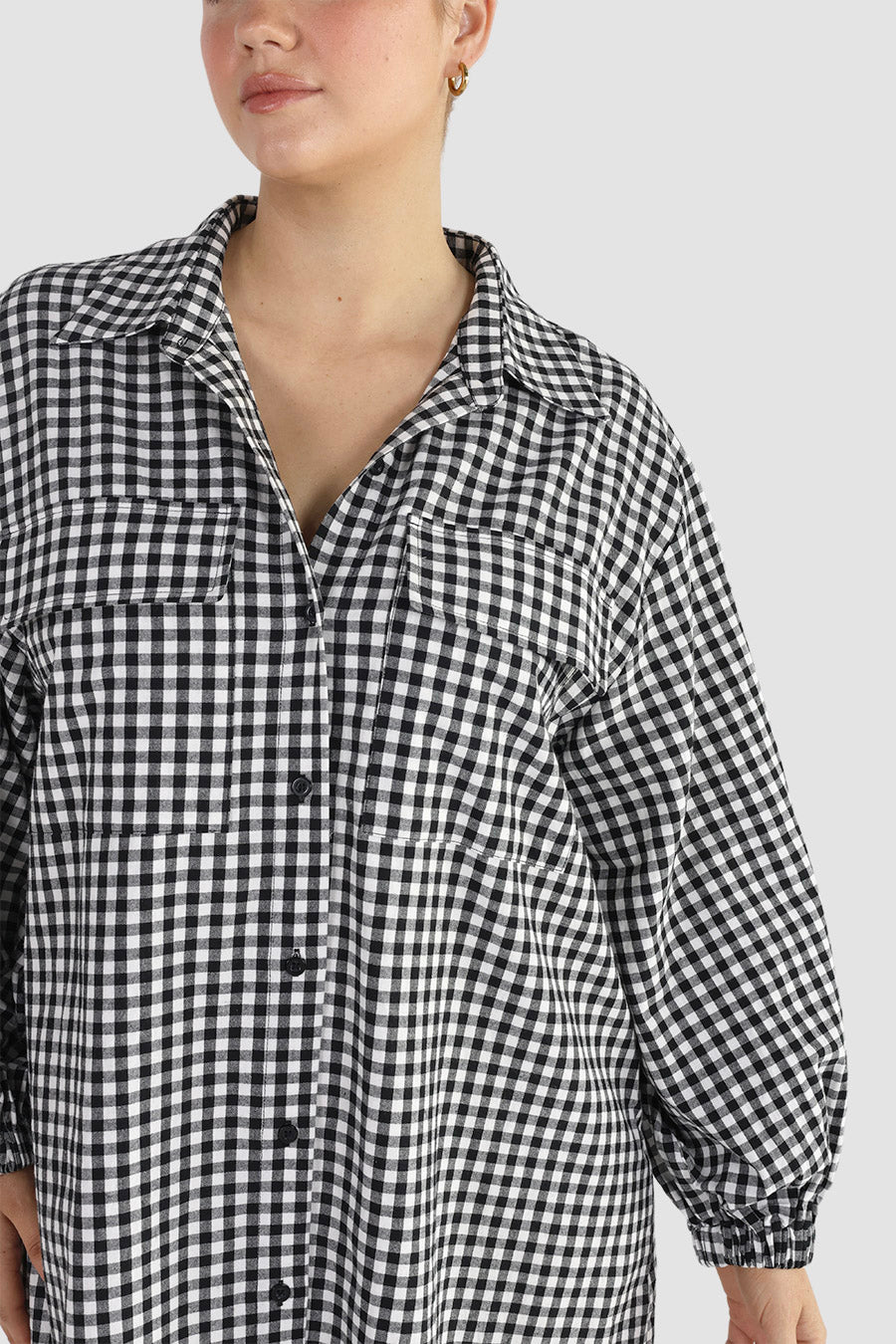 RORAN BUTTON DRESS B&W GINGHAM