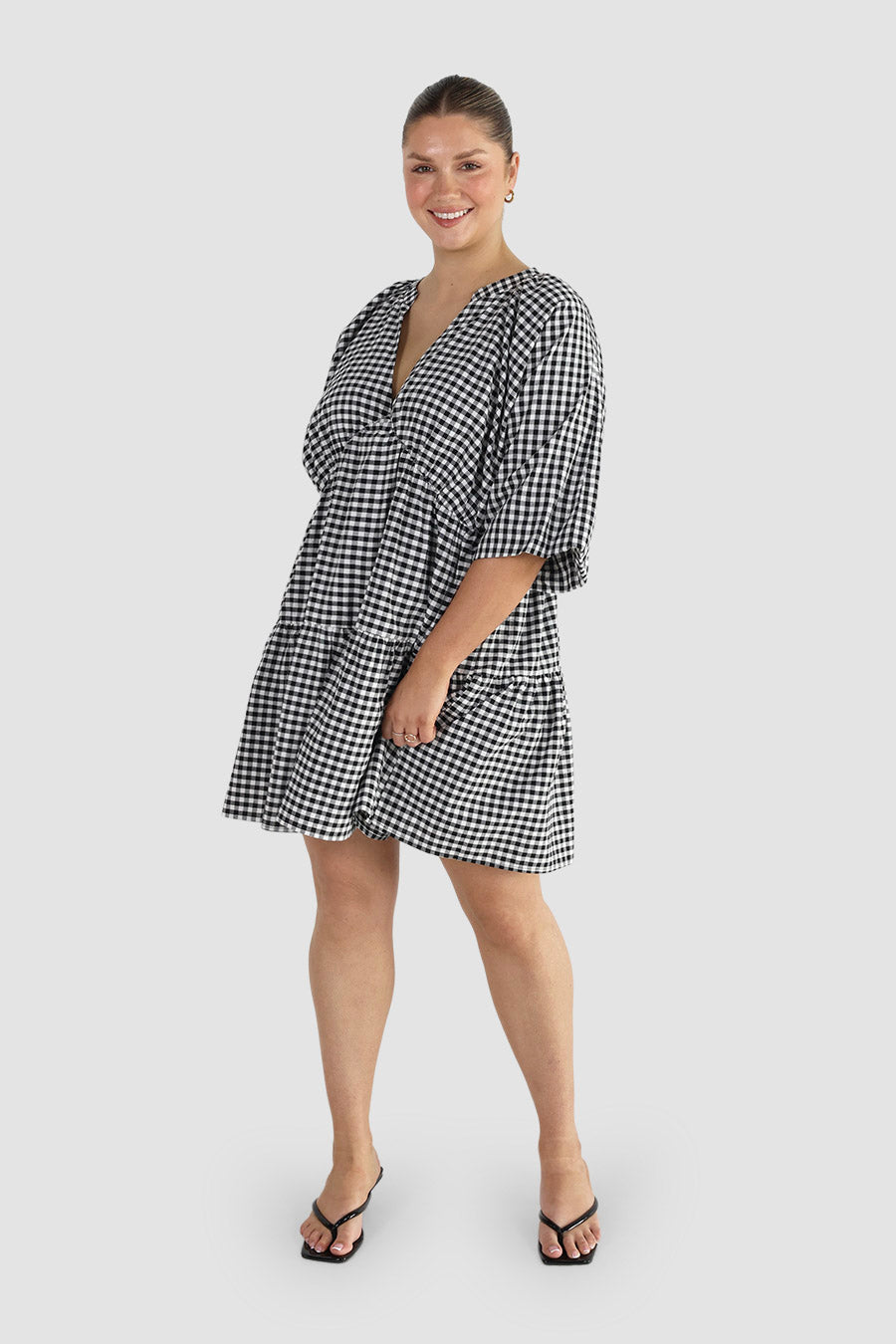 SALORA DRESS B&W GINGHAM