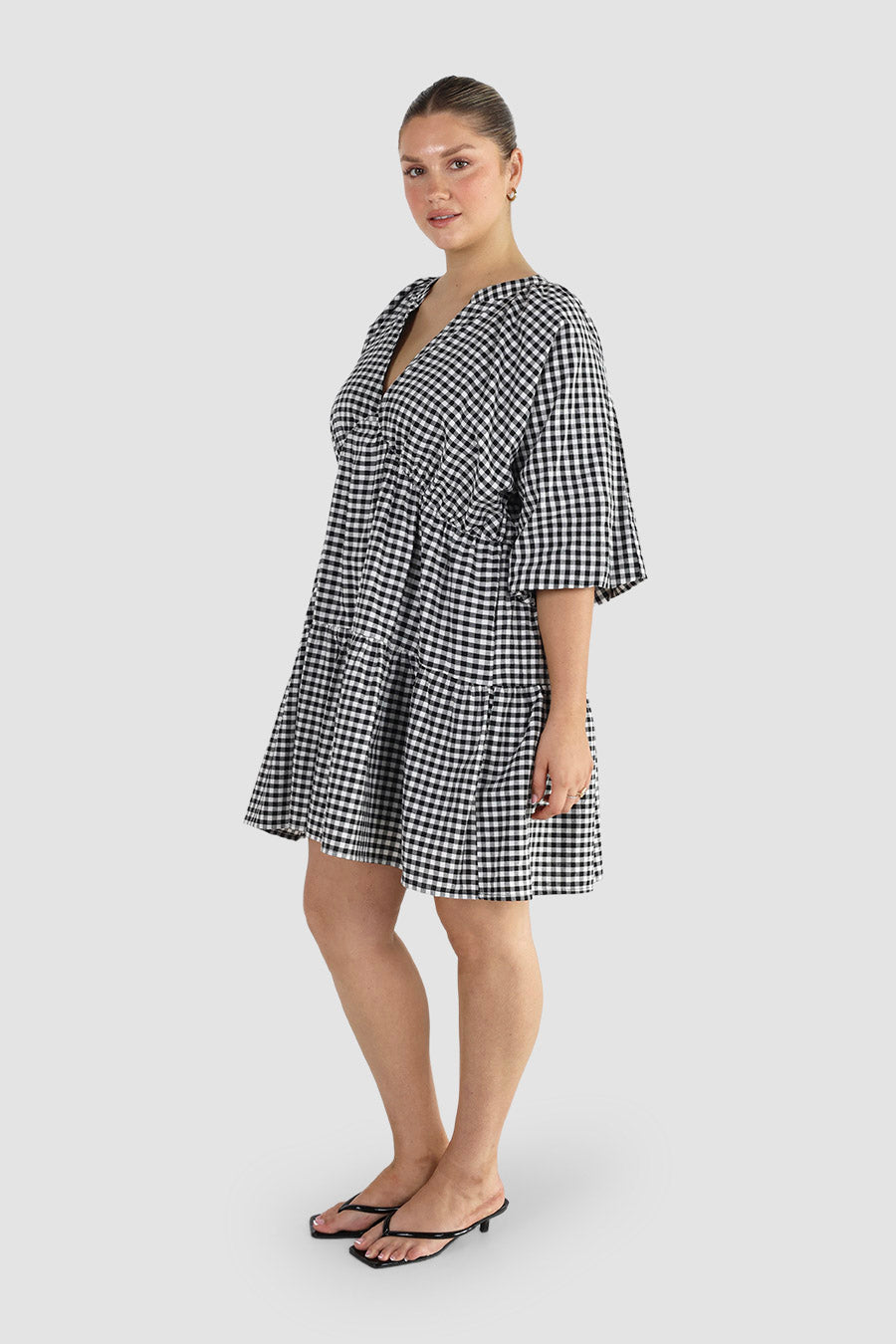 SALORA DRESS B&W GINGHAM