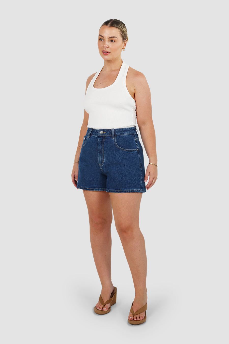 GREER DENIM SHORTS MID BLUE