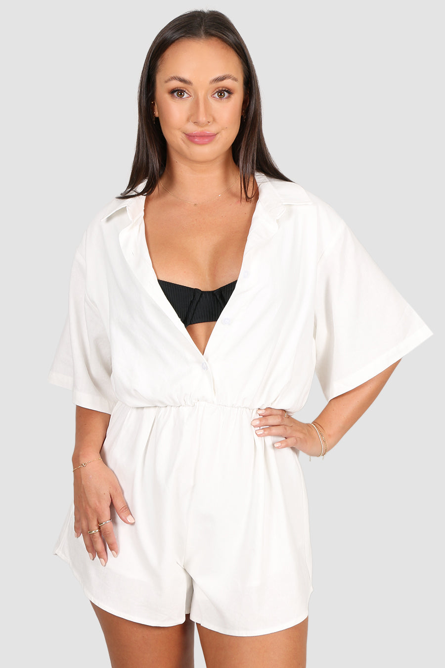 ZEPHYR LINEN PLAYSUIT WHITE