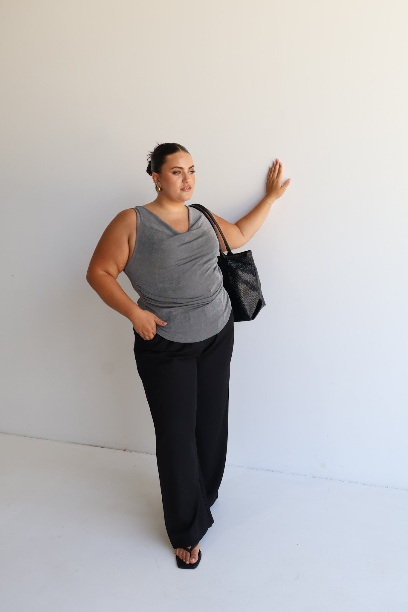 IVES COWL NECK TOP GUNMETAL