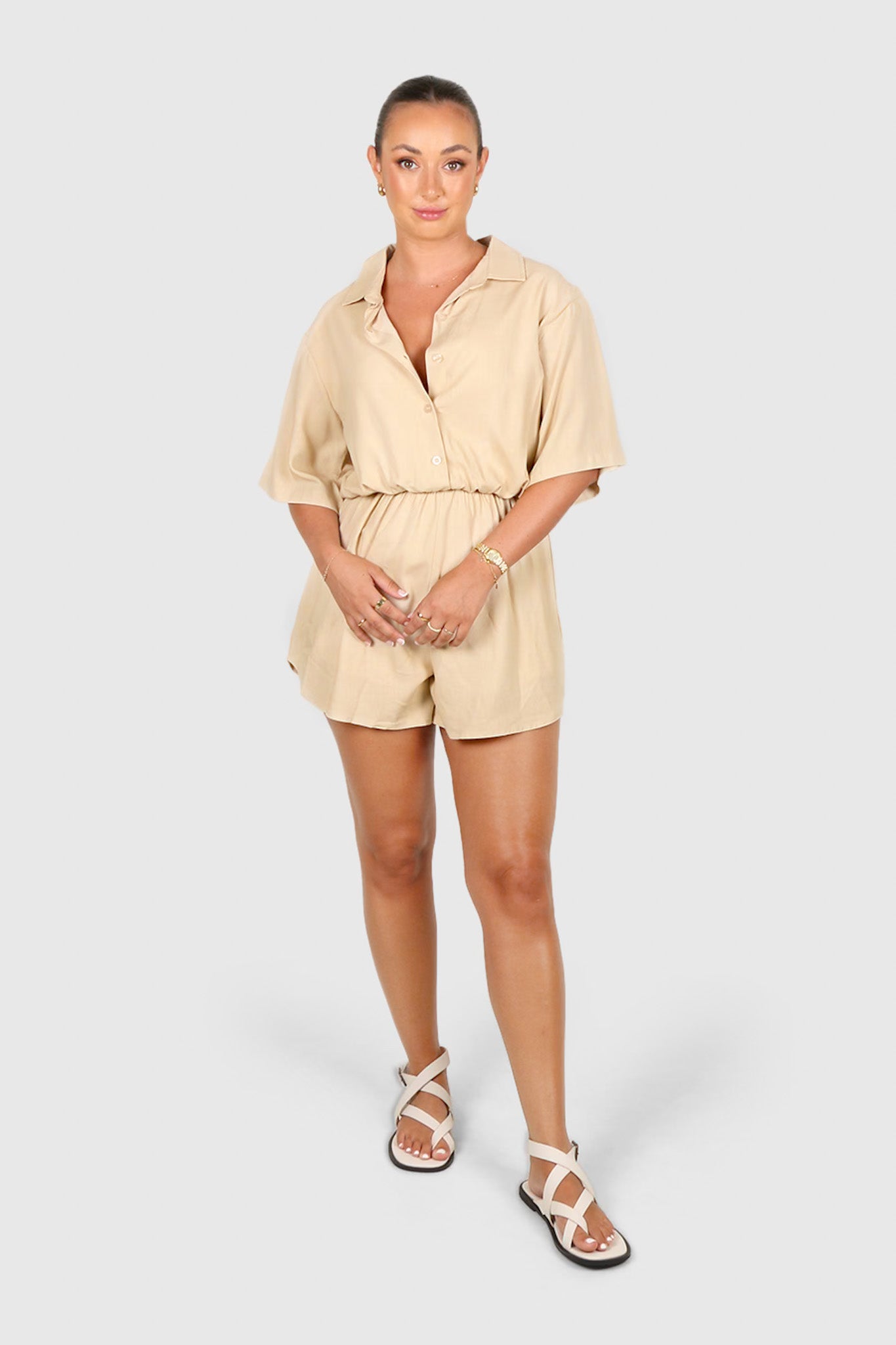 ZEPHYR LINEN PLAYSUIT NEUTRAL