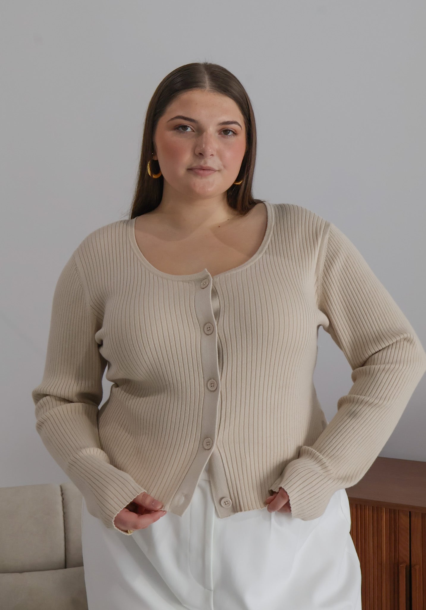 NIVARA RIB CARDIGAN NEUTRAL