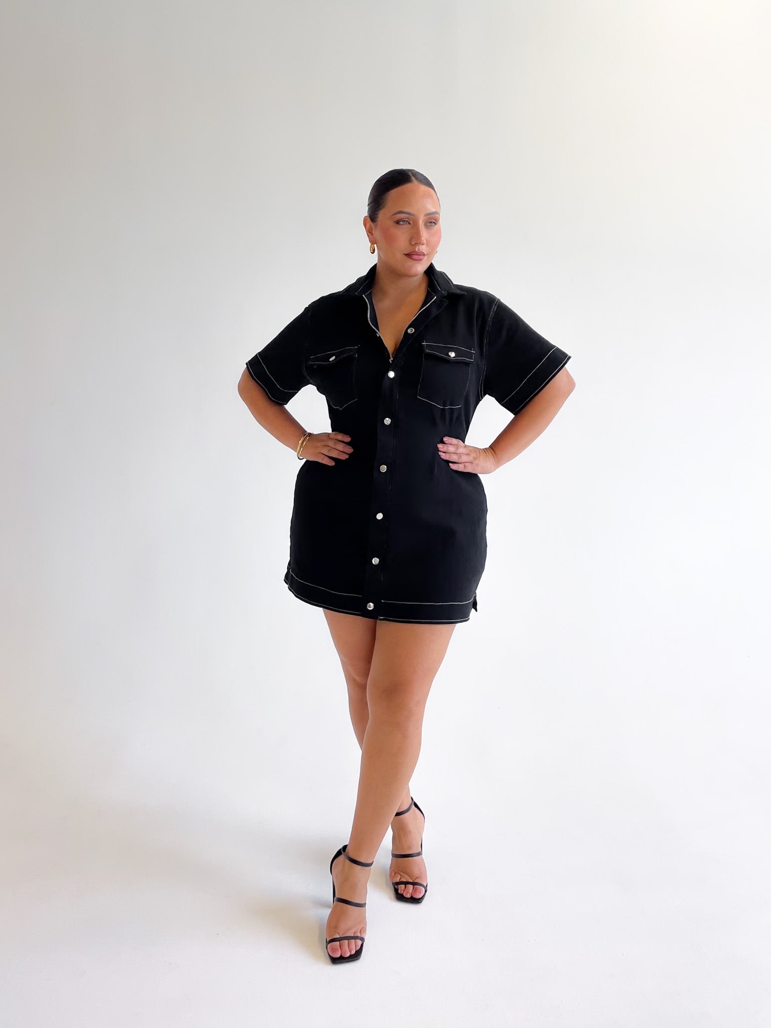 Black jean dress outlet with buttons