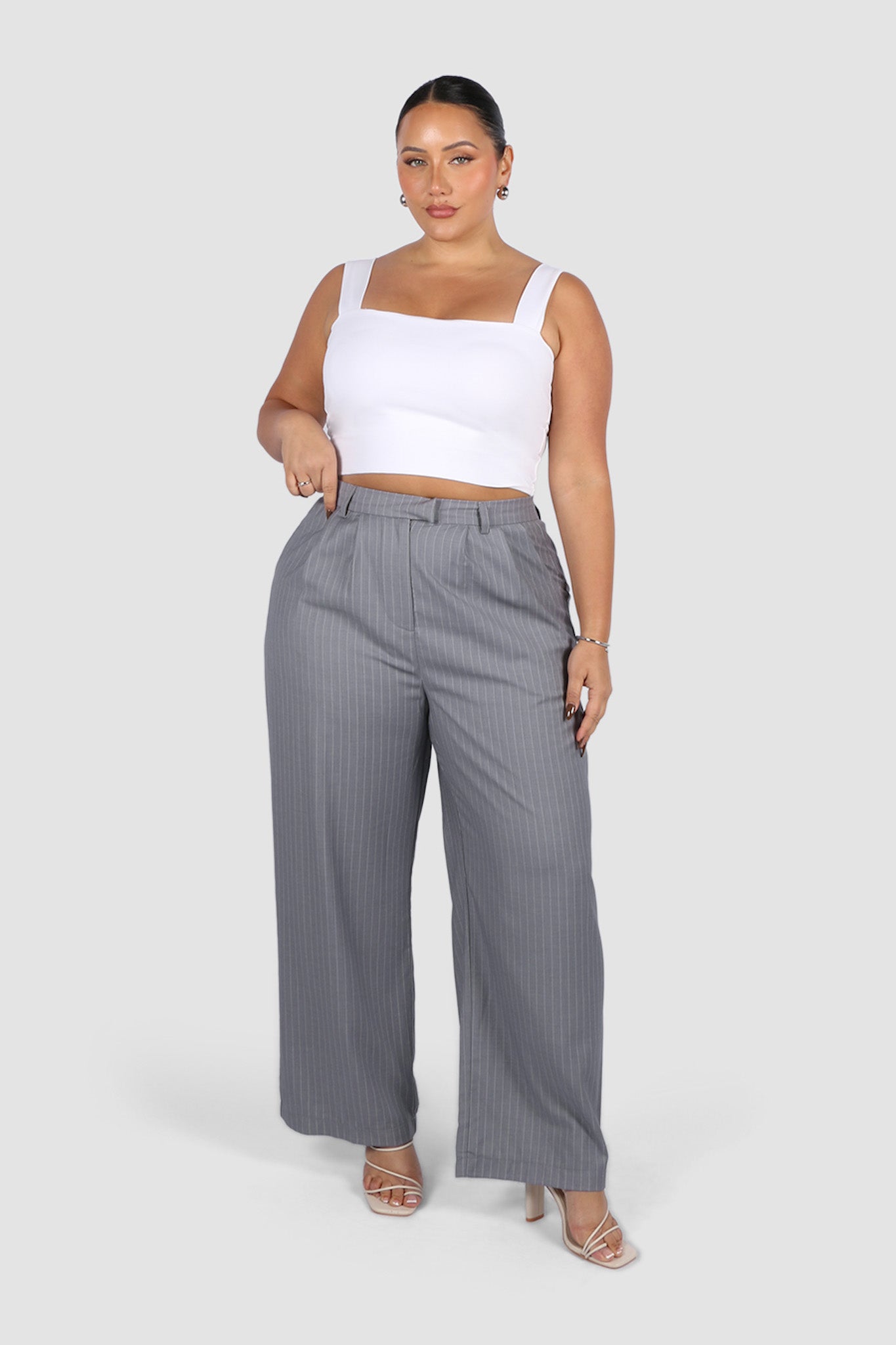 Grey striped pants best sale