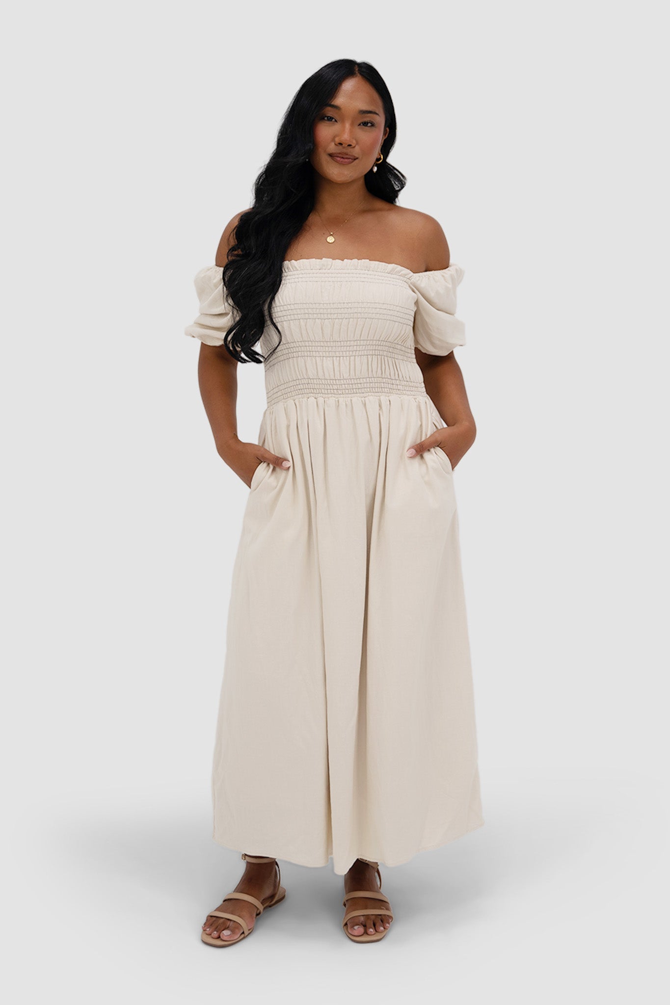 knee length dresses for ladies ISMAE MAXI DRESS NEUTRAL – Fayt The Label