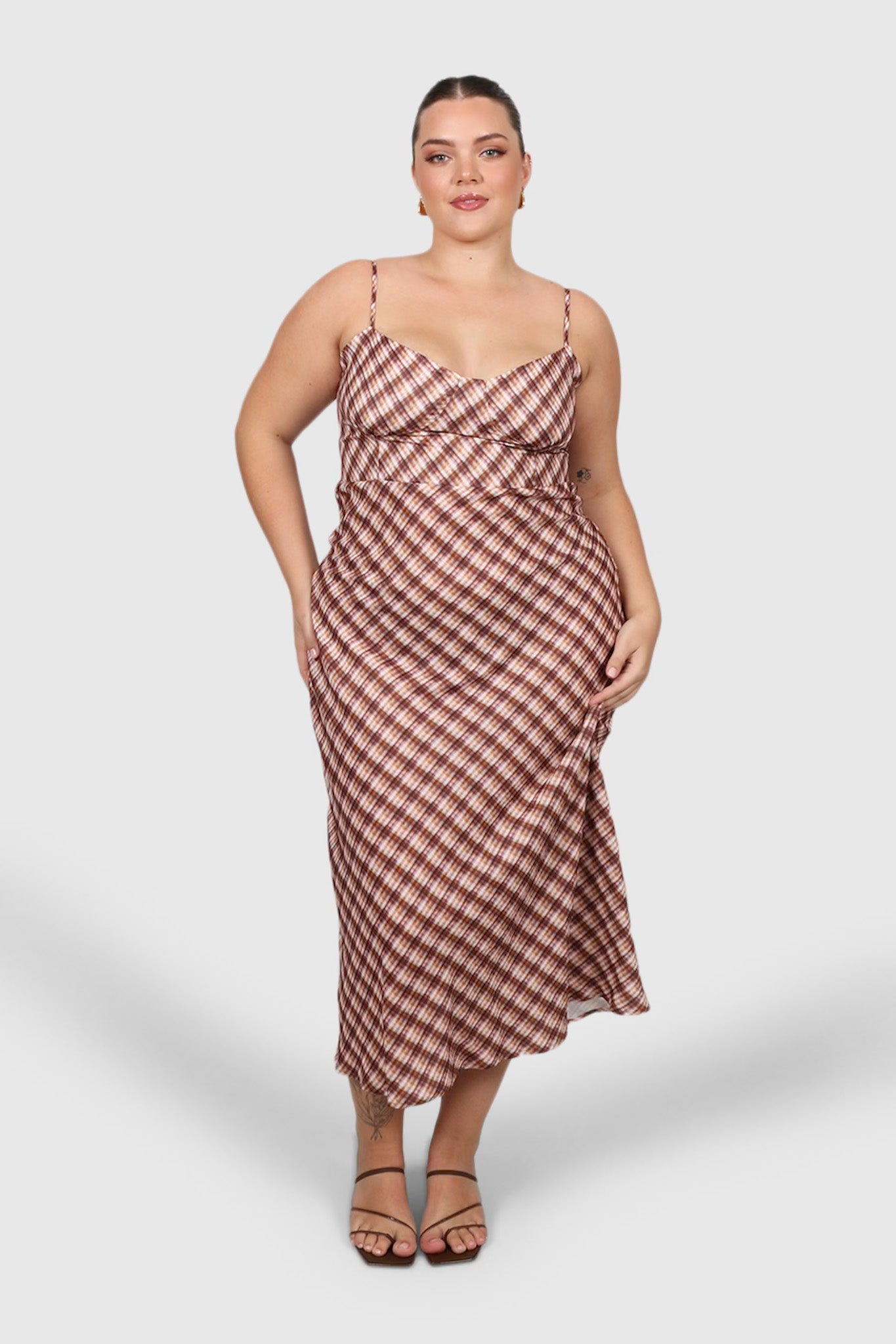 MARGOT SLIP MIDI DRESS BROWN CHECK Fayt The Label MARGOT SLIP MIDI DRESS BROWN CHECK Fayt The Label
