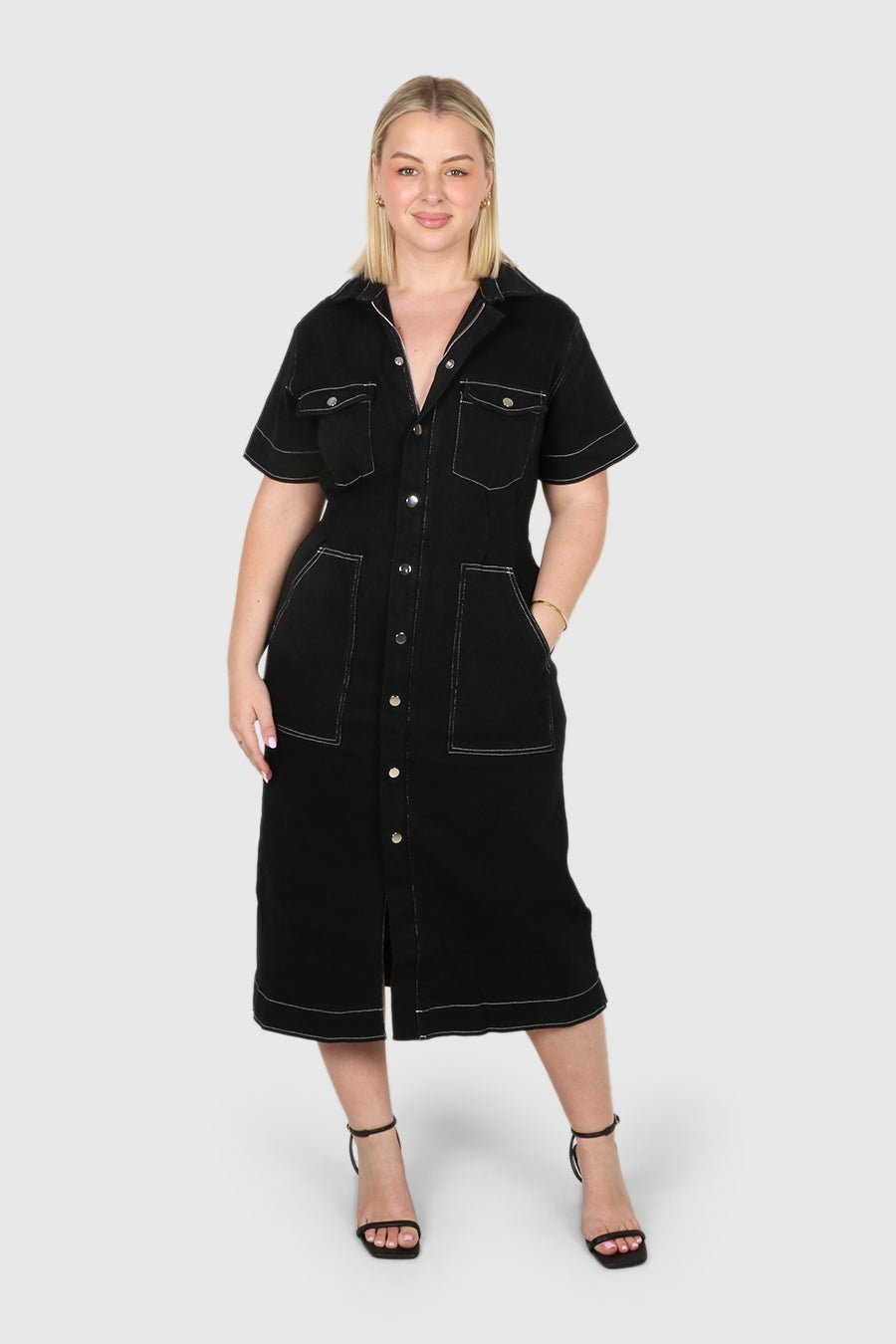 white christmas dresses SAVEIRA DENIM MIDI DRESS BLACK – Fayt The Label