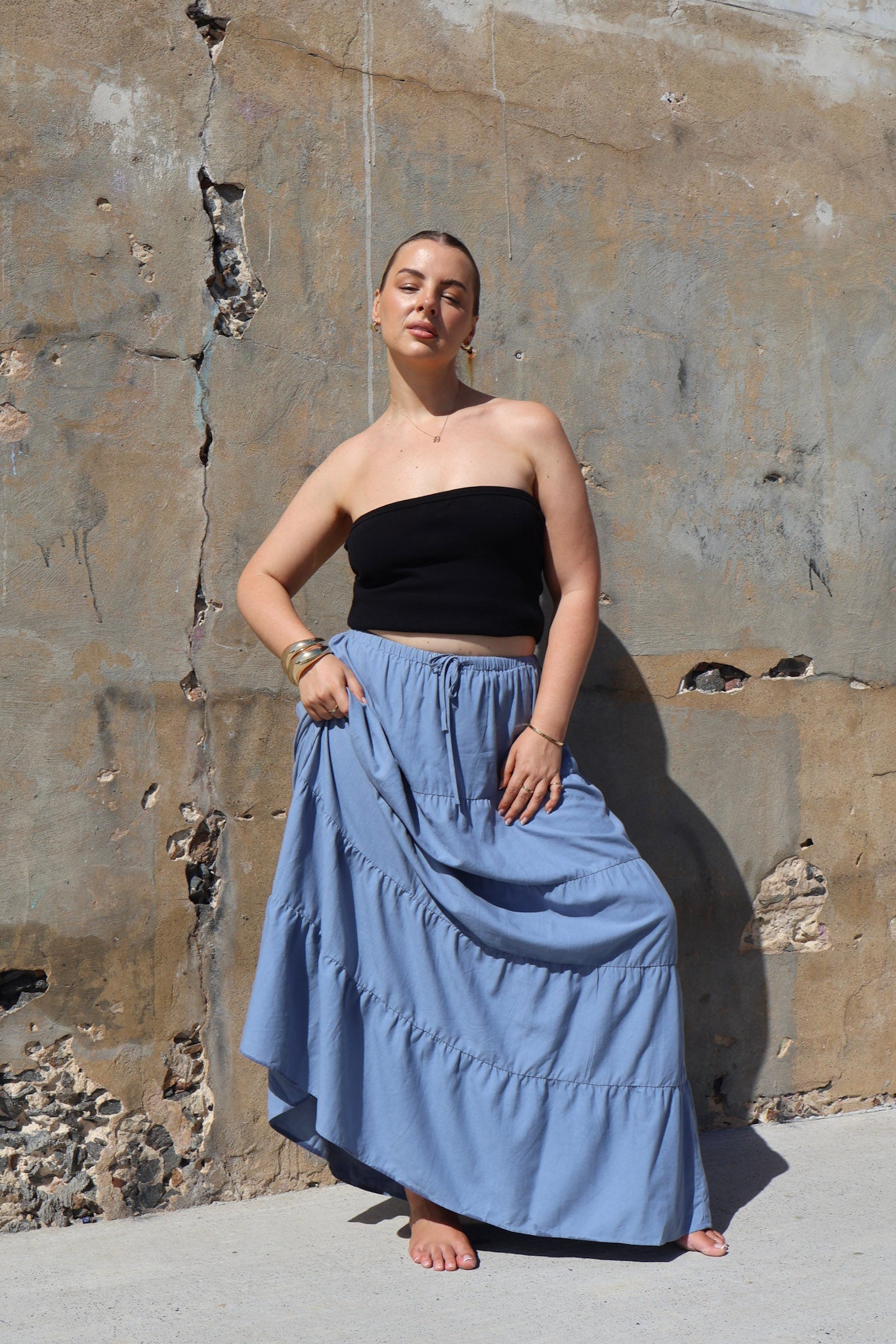 Zyla Tiered Maxi Skirt Blue – Fayt The Label