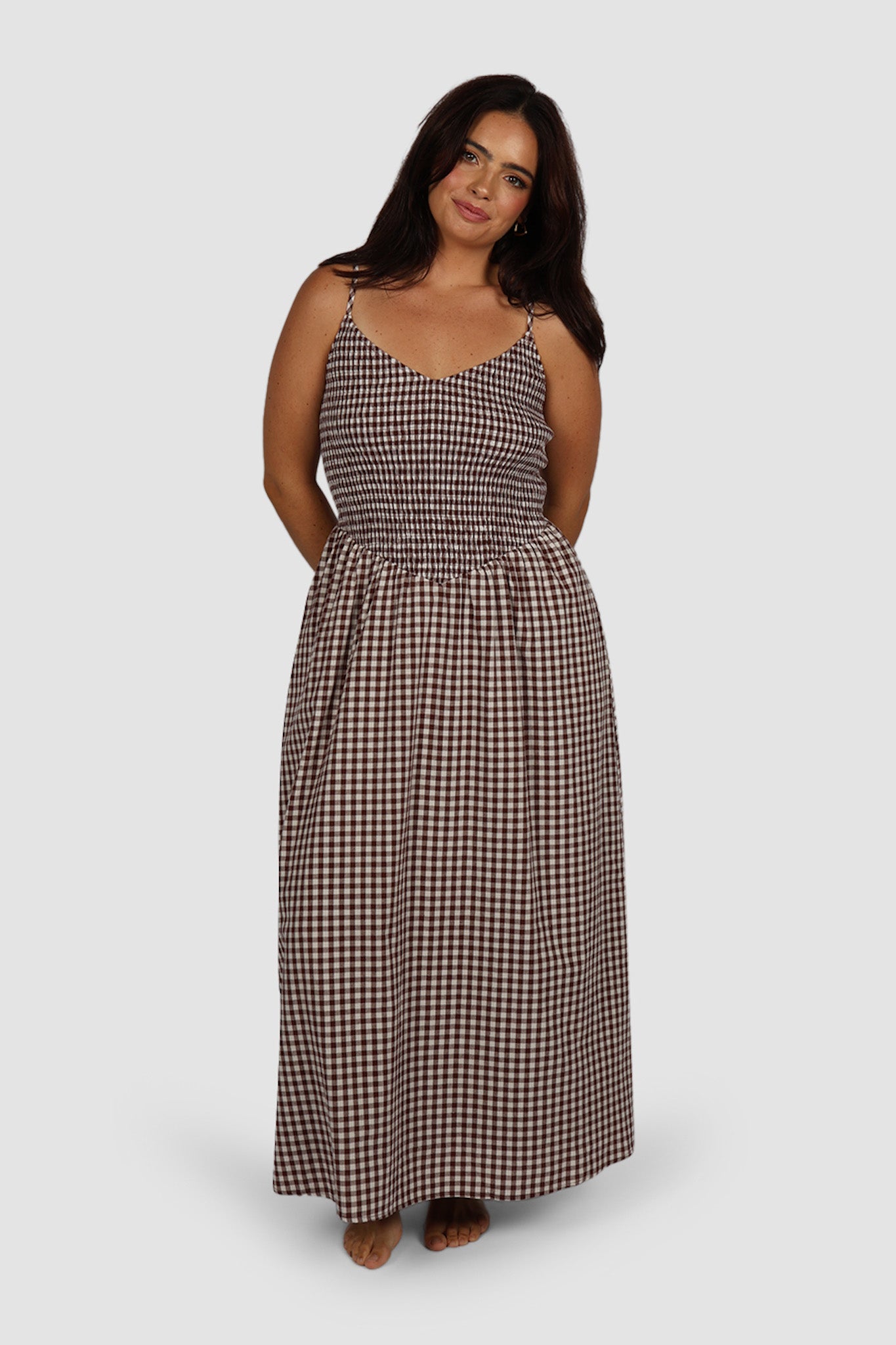 YARA DRESS CHOC GINGHAM