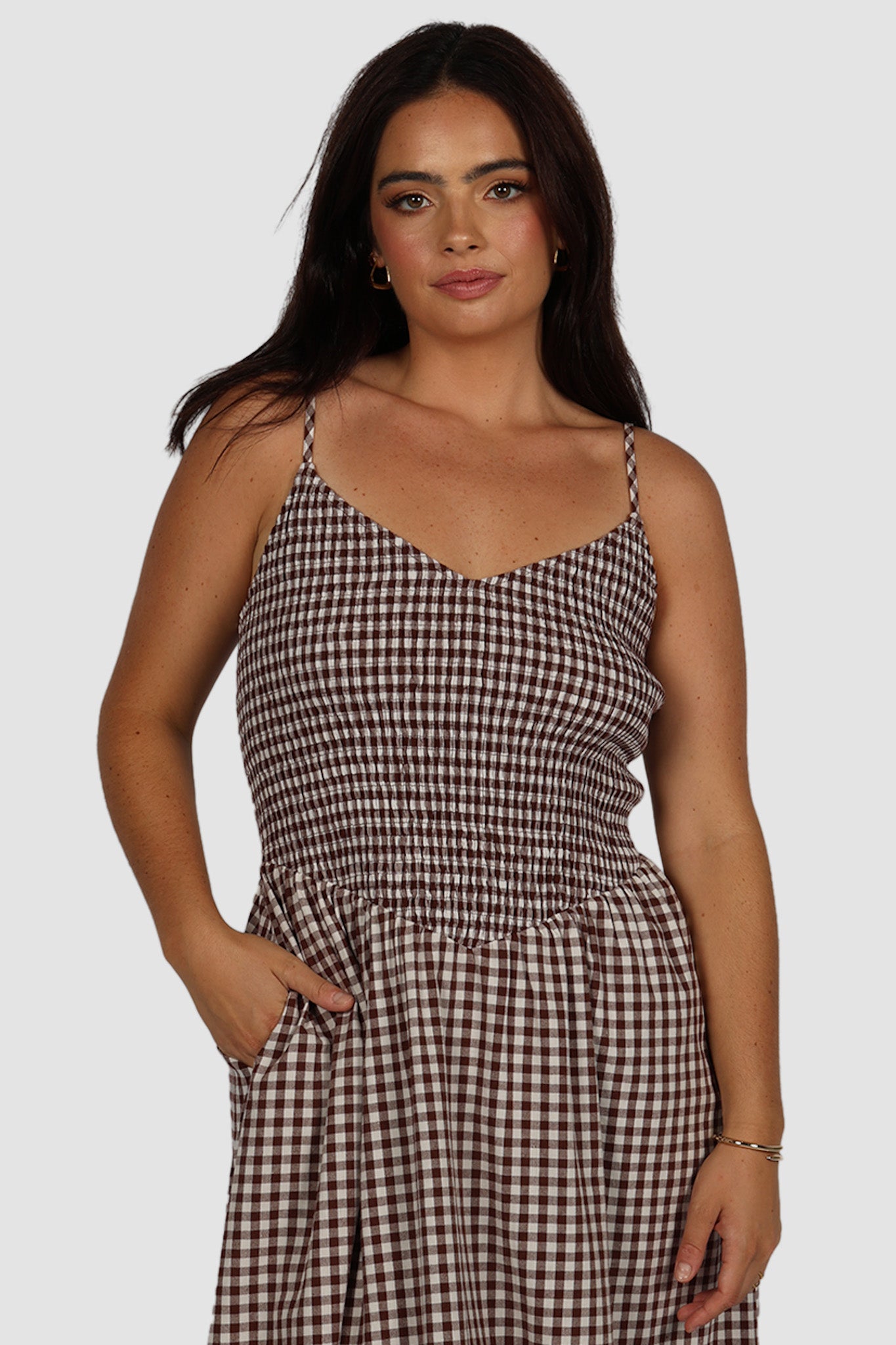 YARA DRESS CHOC GINGHAM