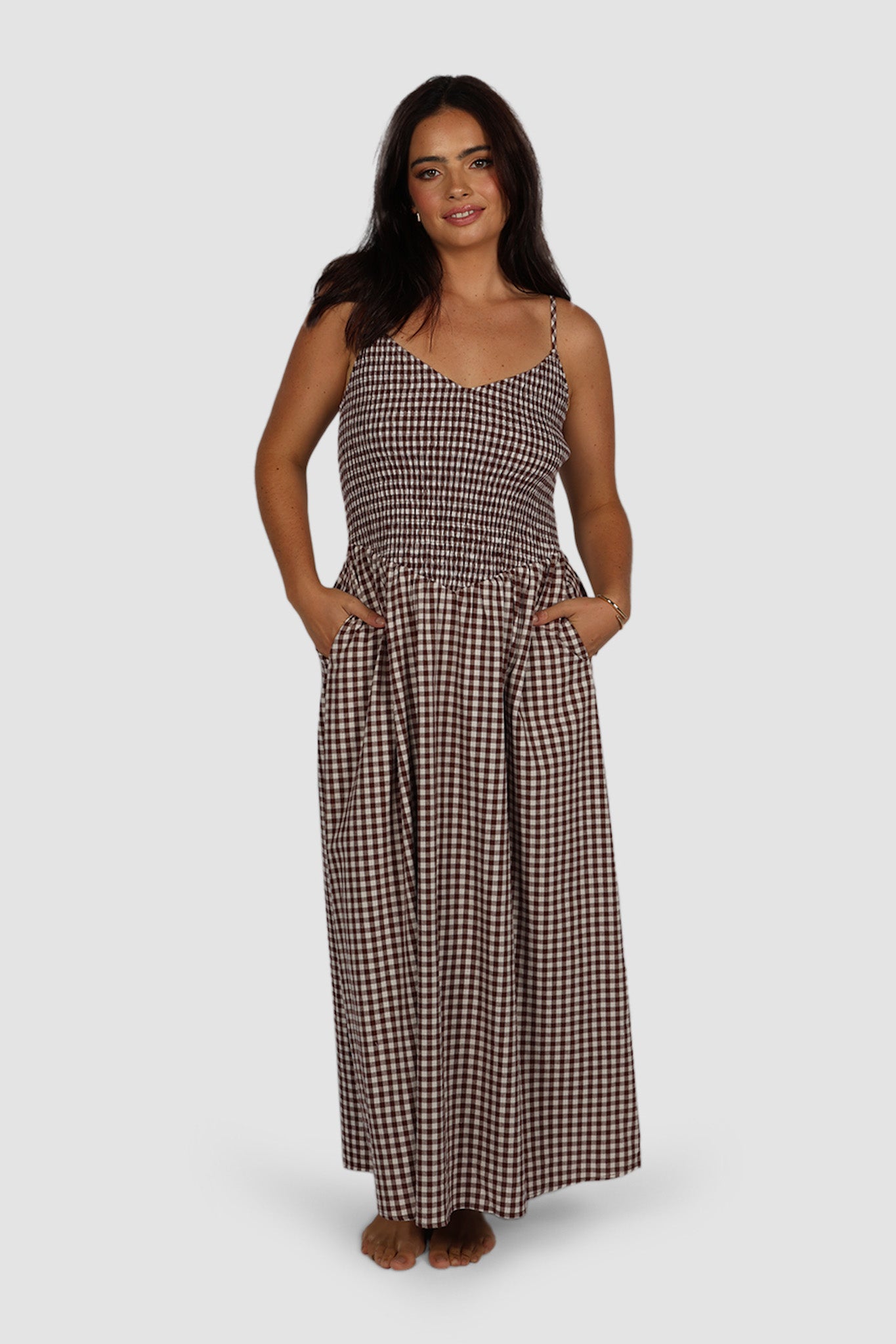 YARA DRESS CHOC GINGHAM