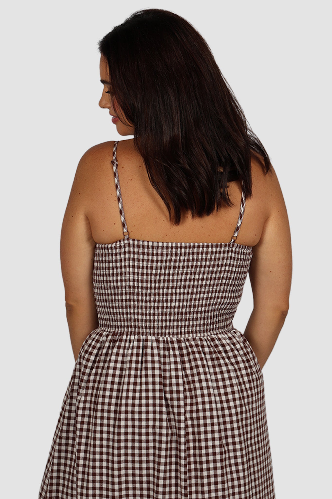 YARA DRESS CHOC GINGHAM