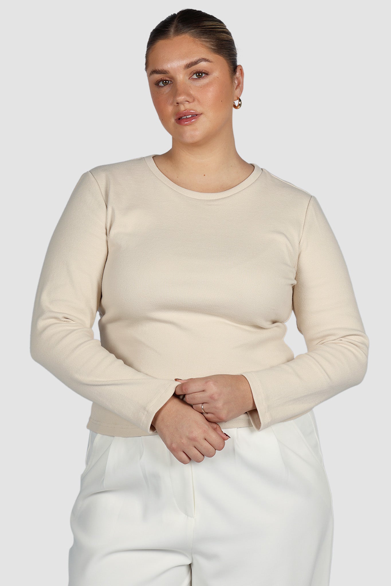 PORTLAND L/S RIB TEE BEIGE
