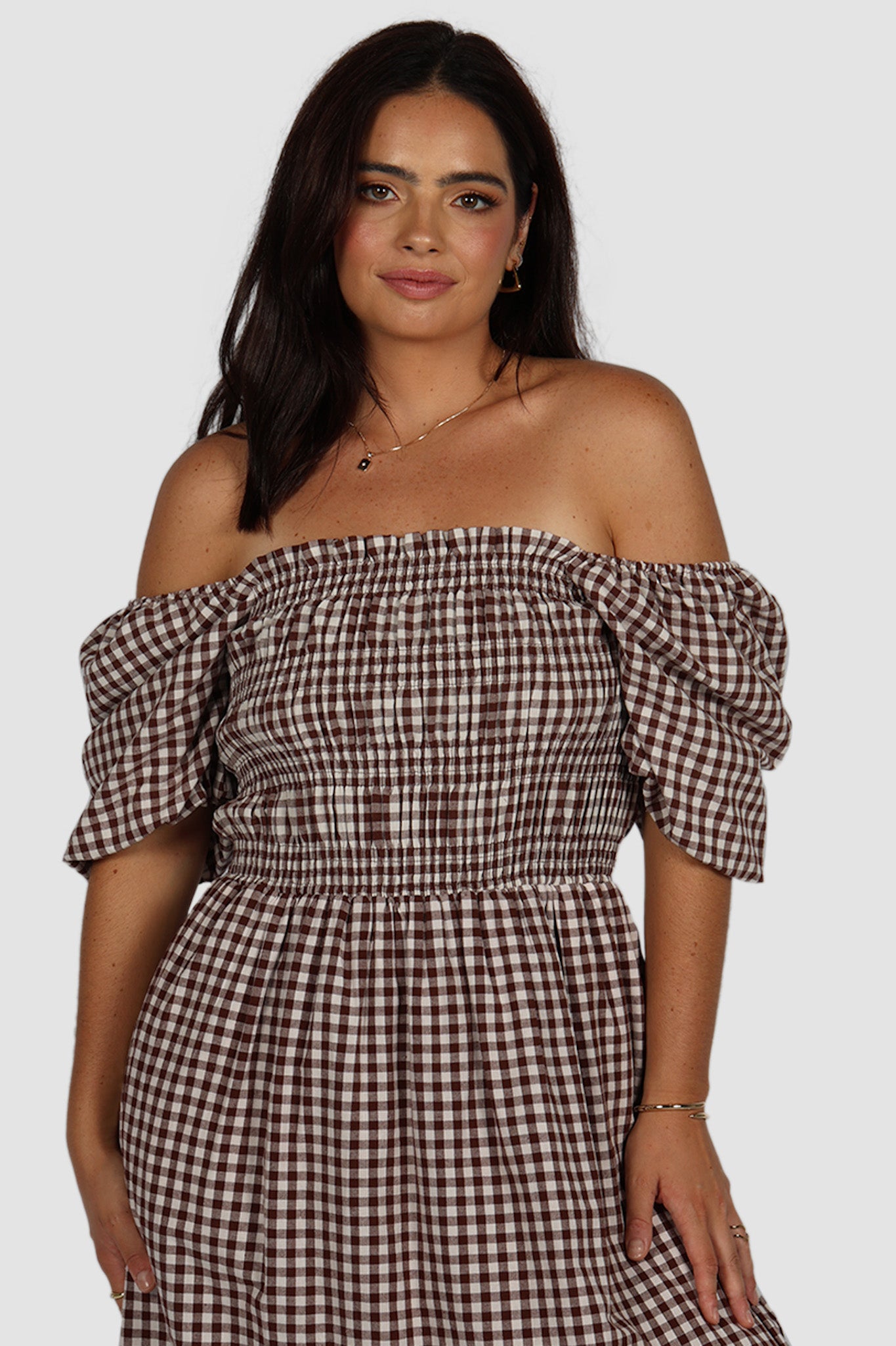 ISMAE MAXI DRESS CHOC GINGHAM