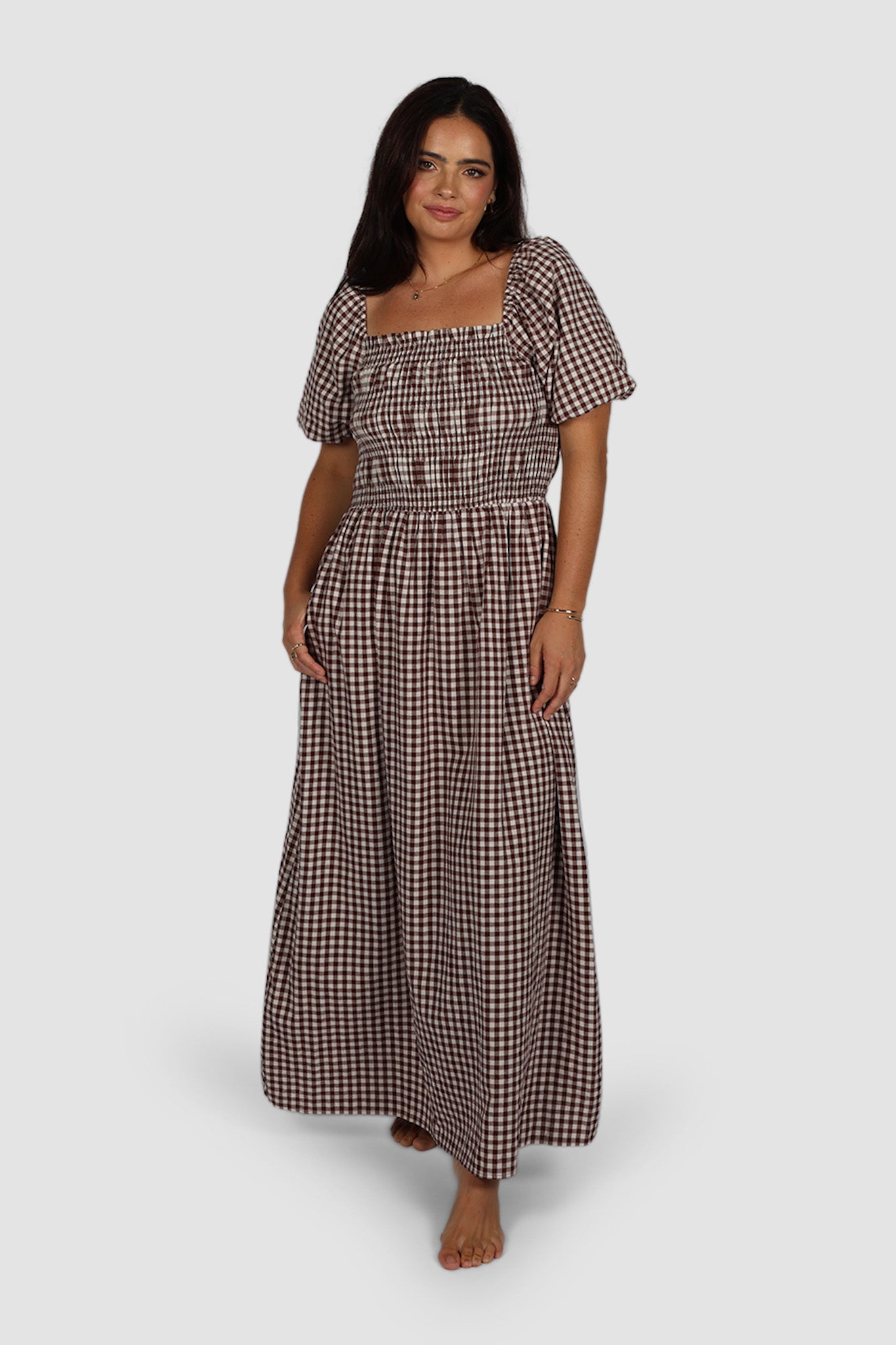 ISMAE MAXI DRESS CHOC GINGHAM