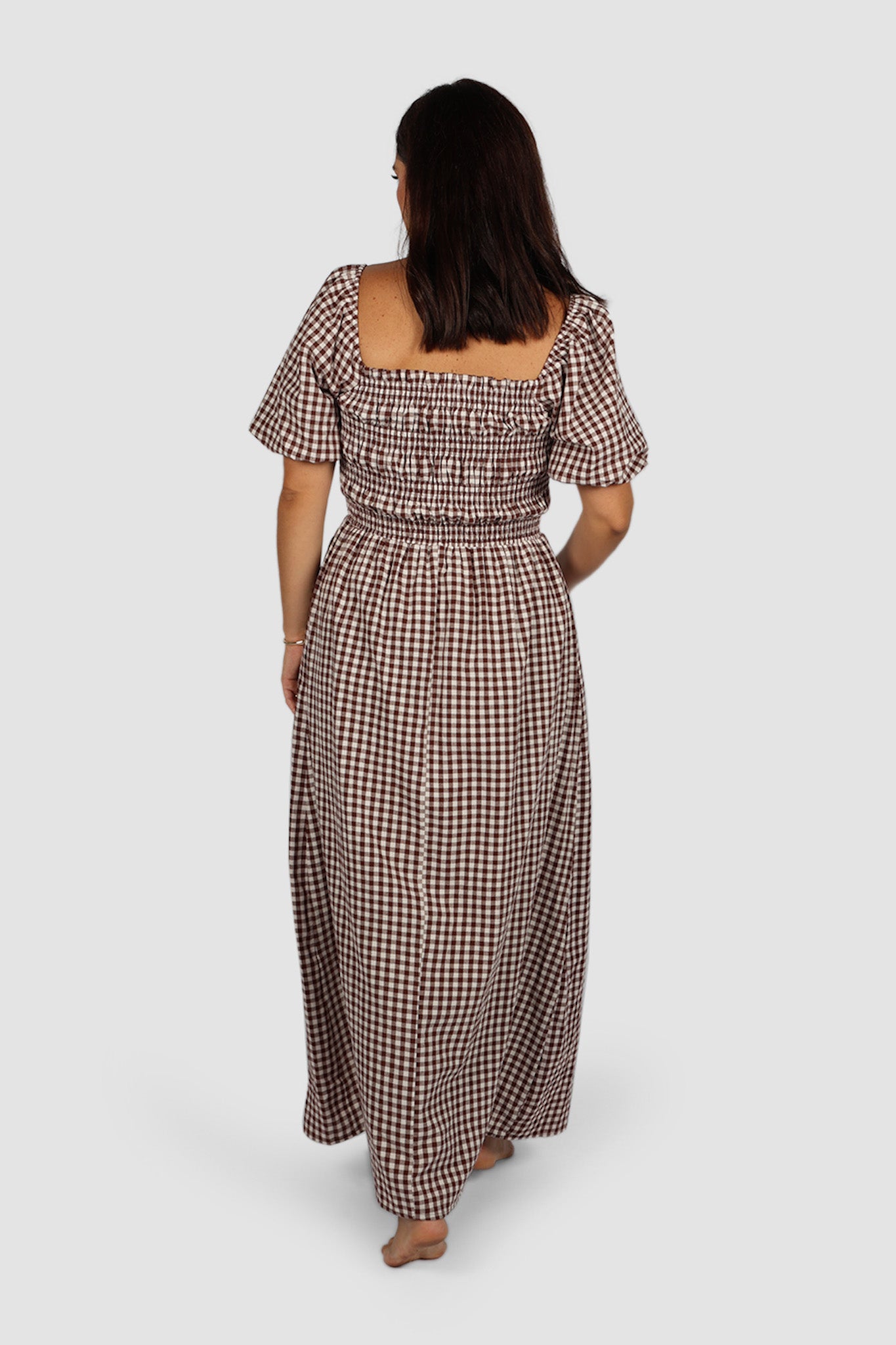 ISMAE MAXI DRESS CHOC GINGHAM