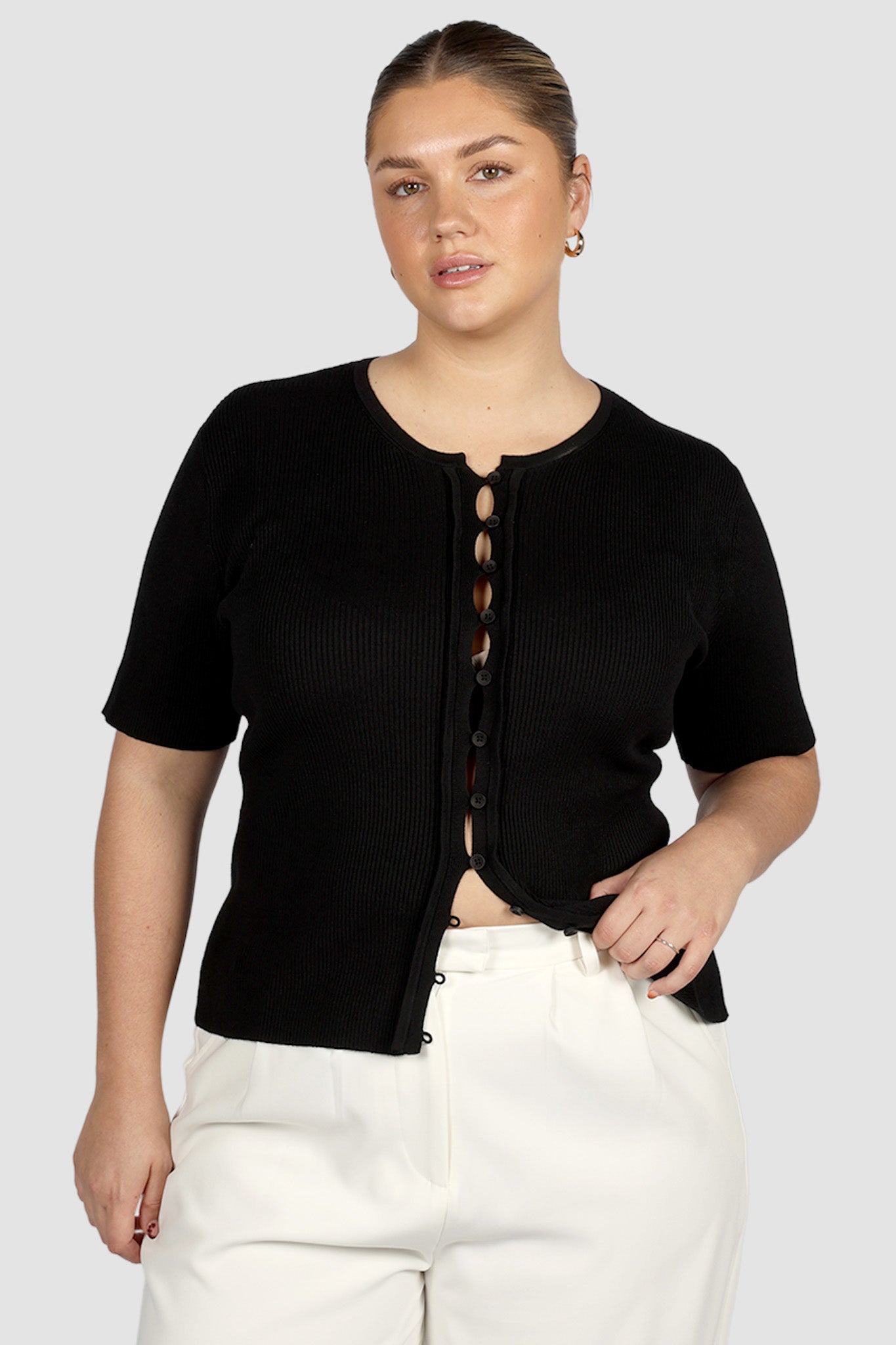 WREN S/S KNIT TOP BLACK