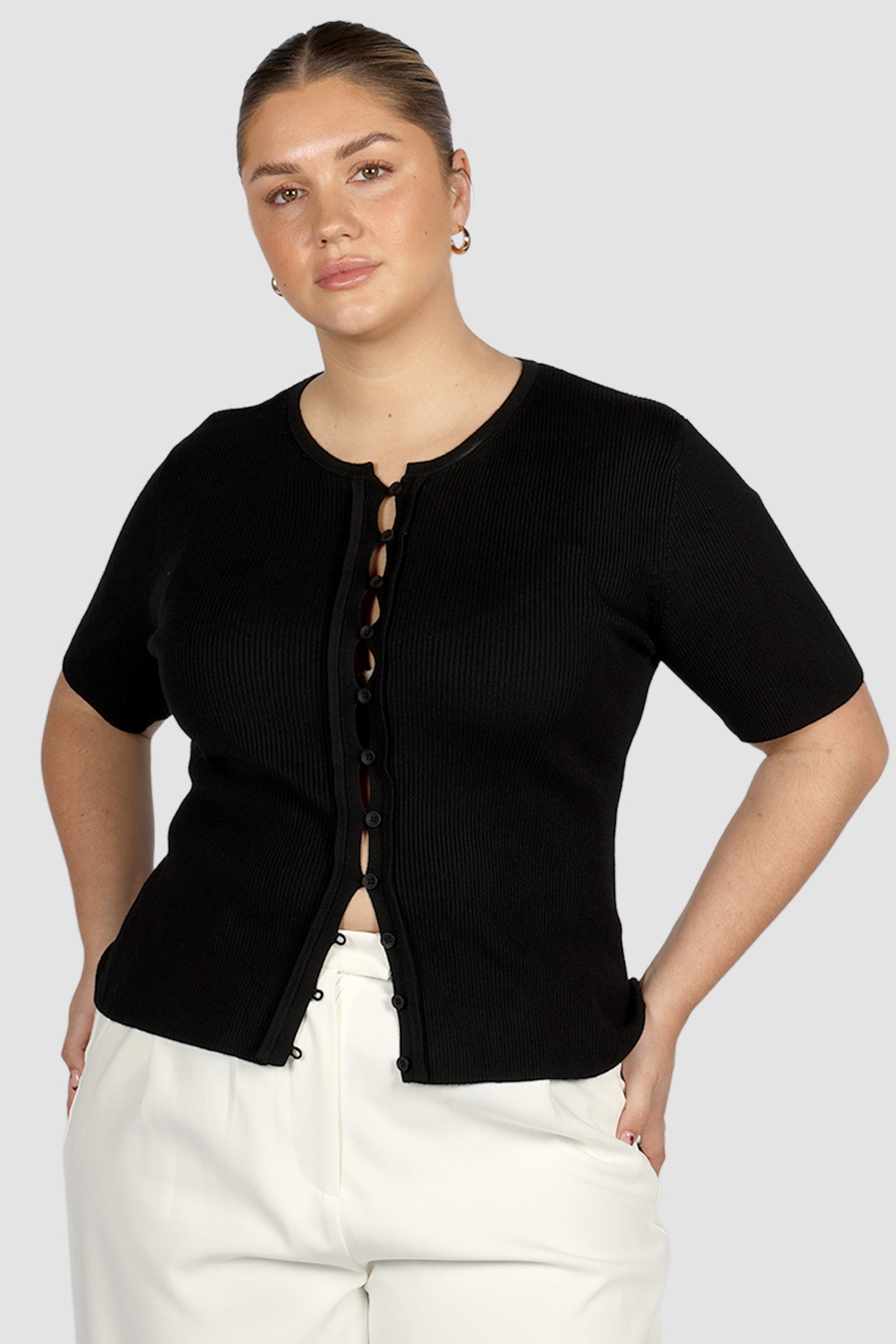 WREN S/S KNIT TOP BLACK