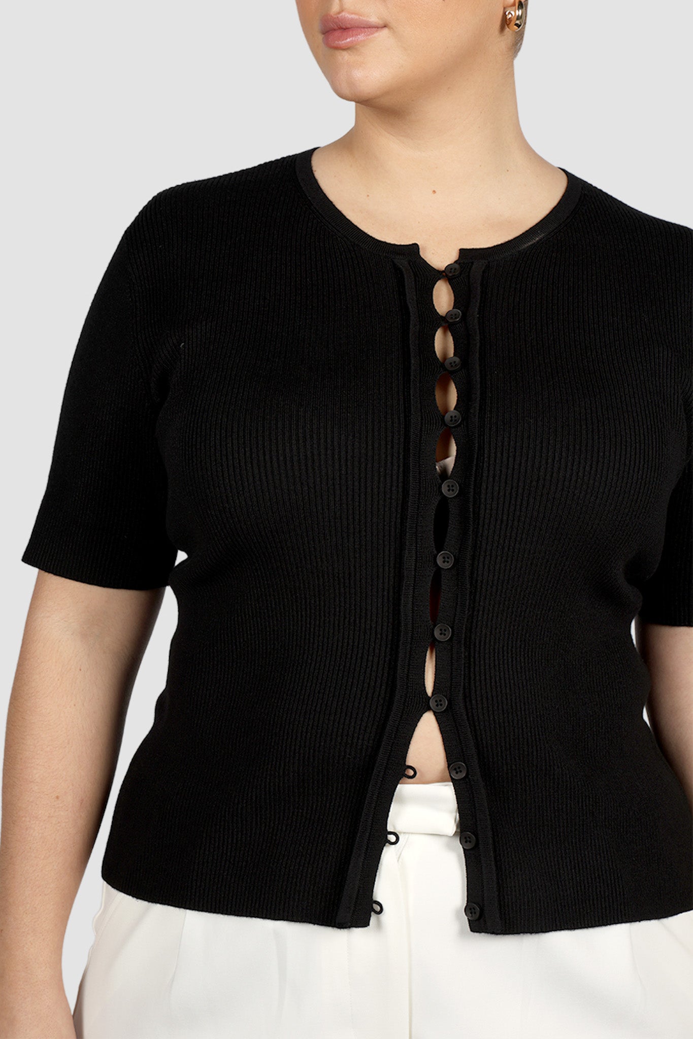 WREN S/S KNIT TOP BLACK