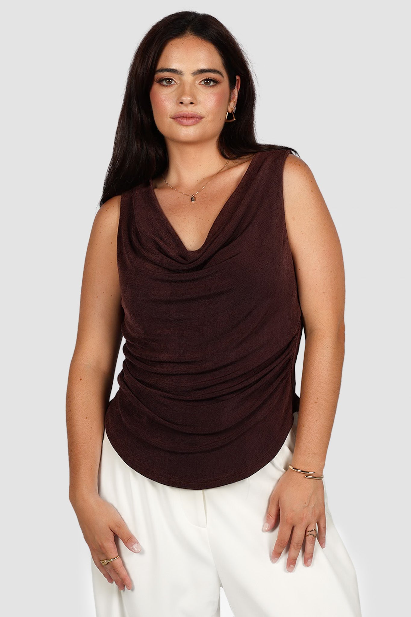 IVES COWL NECK TOP CHOC