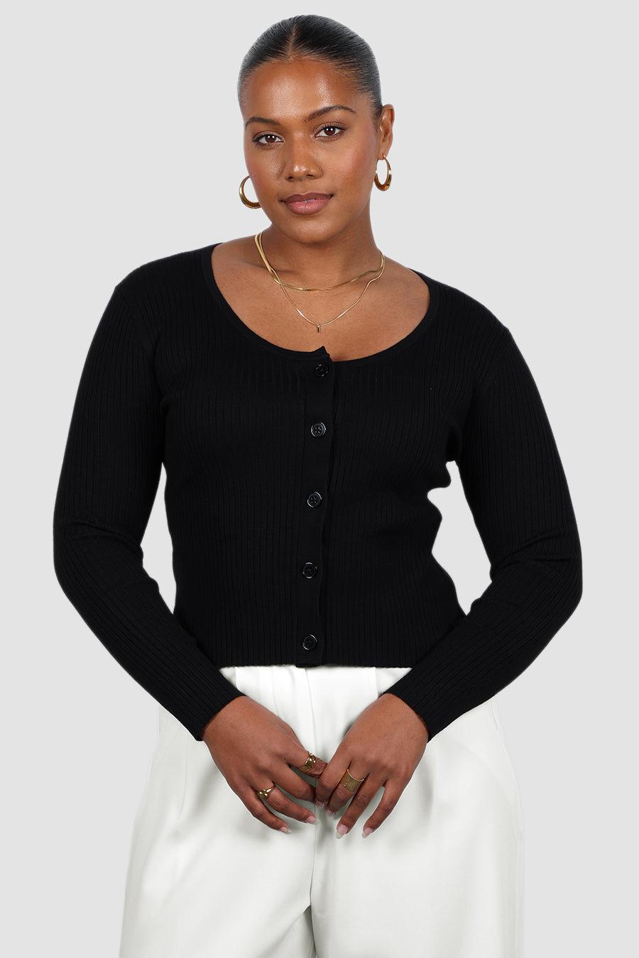 NIVARA RIB CARDIGAN BLACK