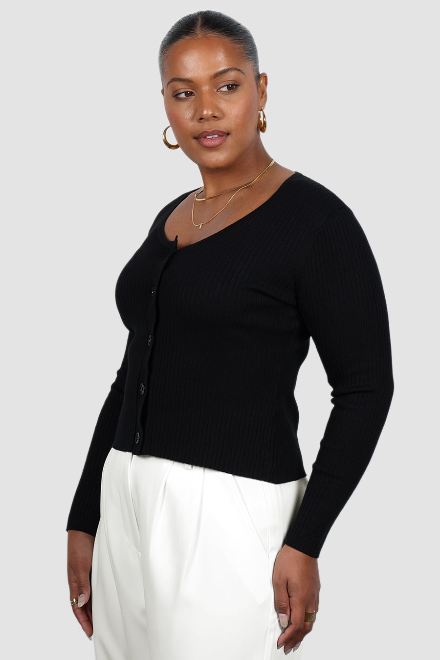 NIVARA RIB CARDIGAN BLACK