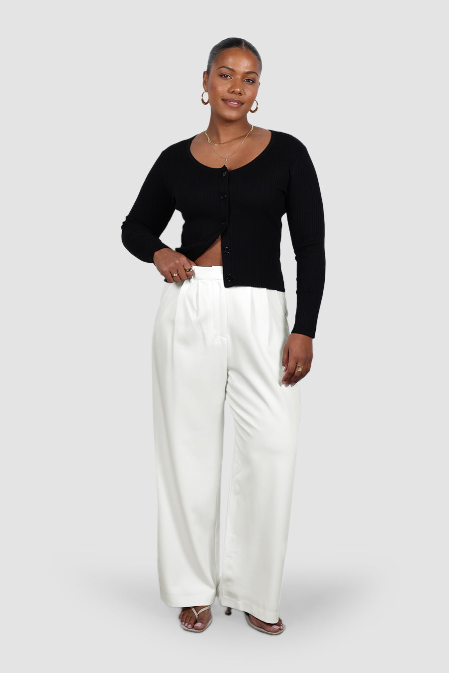 NIVARA RIB CARDIGAN BLACK