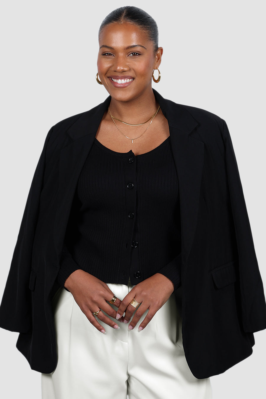 NIVARA RIB CARDIGAN BLACK