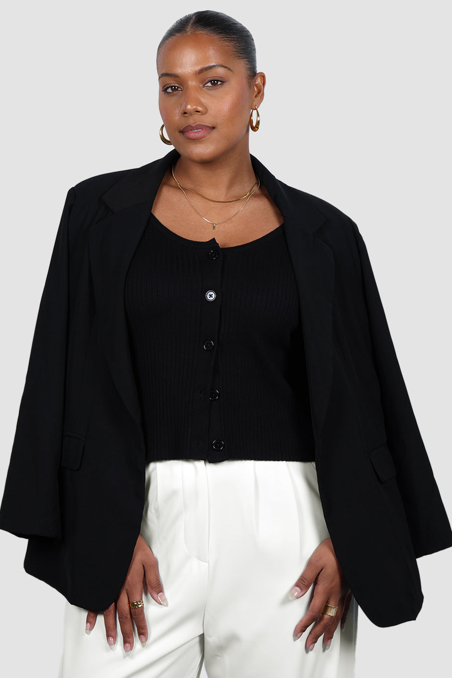 NIVARA RIB CARDIGAN BLACK