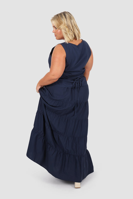 ZYLA TIERED MAXI SKIRT NAVY