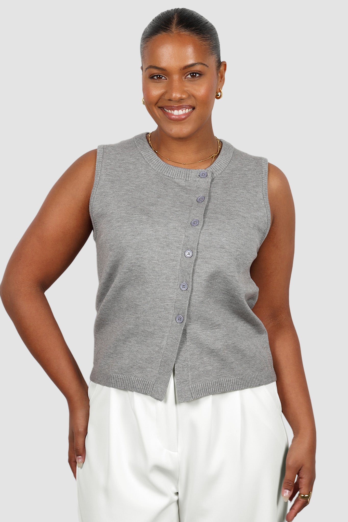 ESTI KNIT VEST GREY MARLE