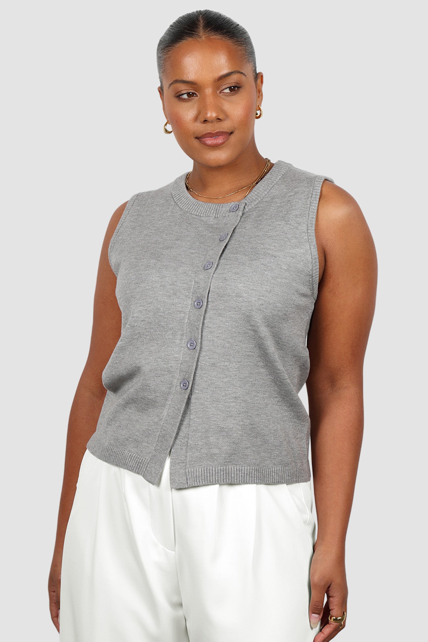ESTI KNIT VEST GREY MARLE