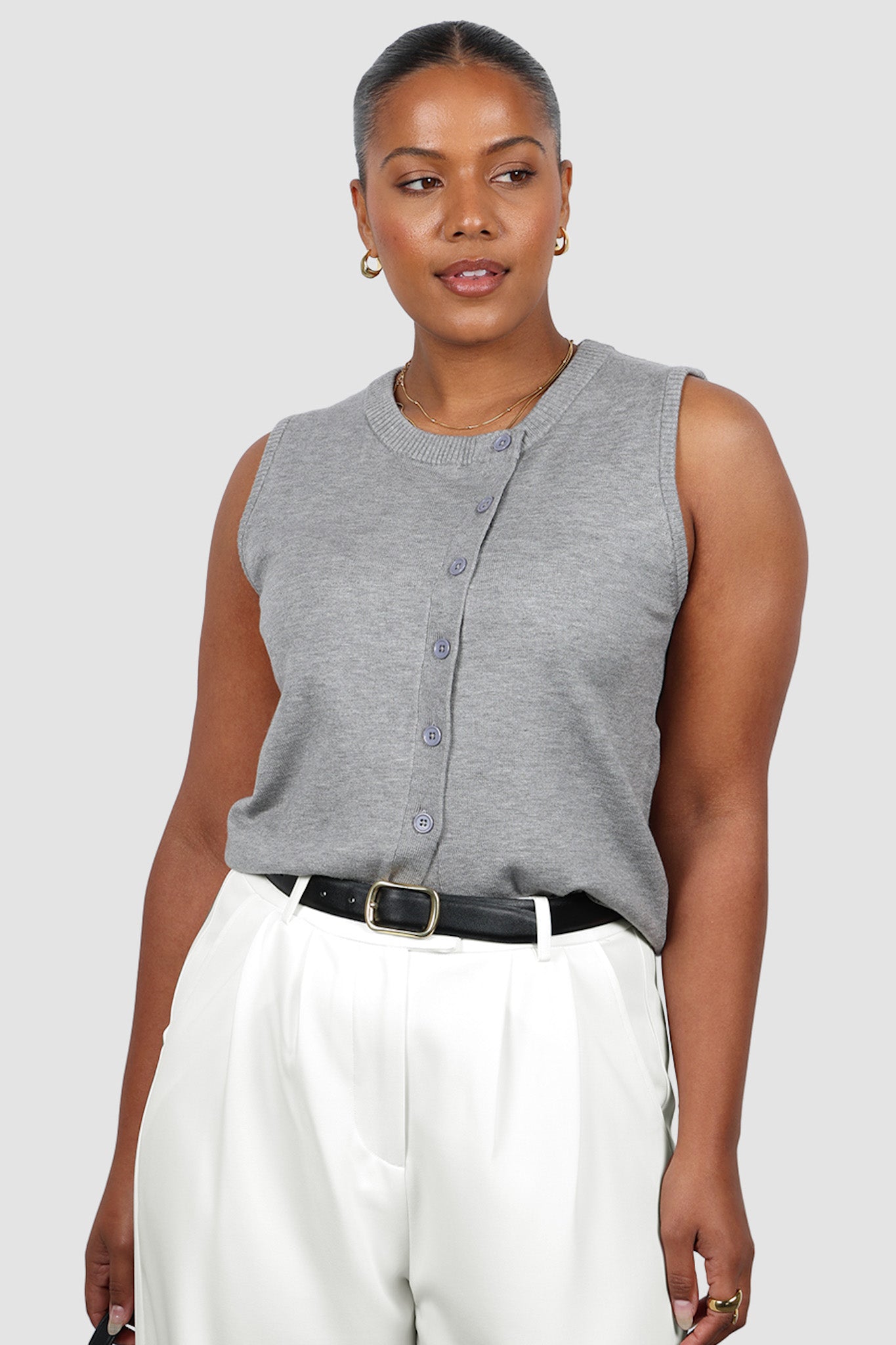 ESTI KNIT VEST GREY MARLE