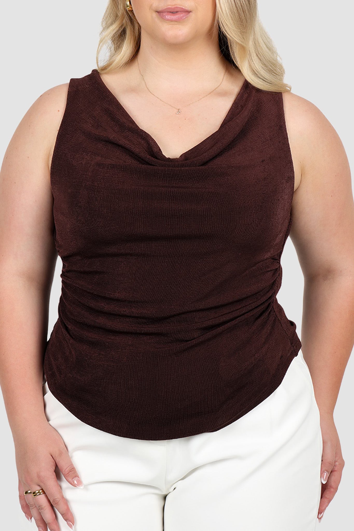 IVES COWL NECK TOP CHOC