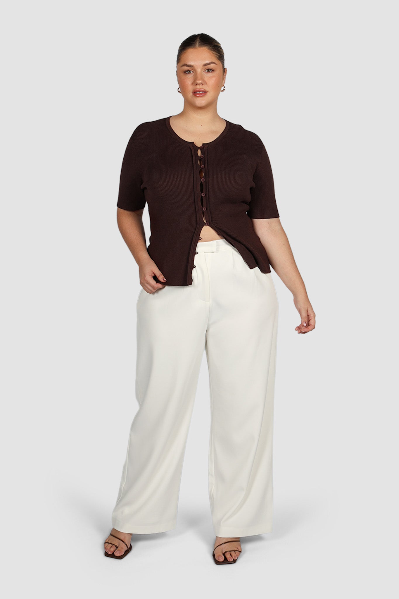 WREN S/S KNIT TOP DEEP CHOC