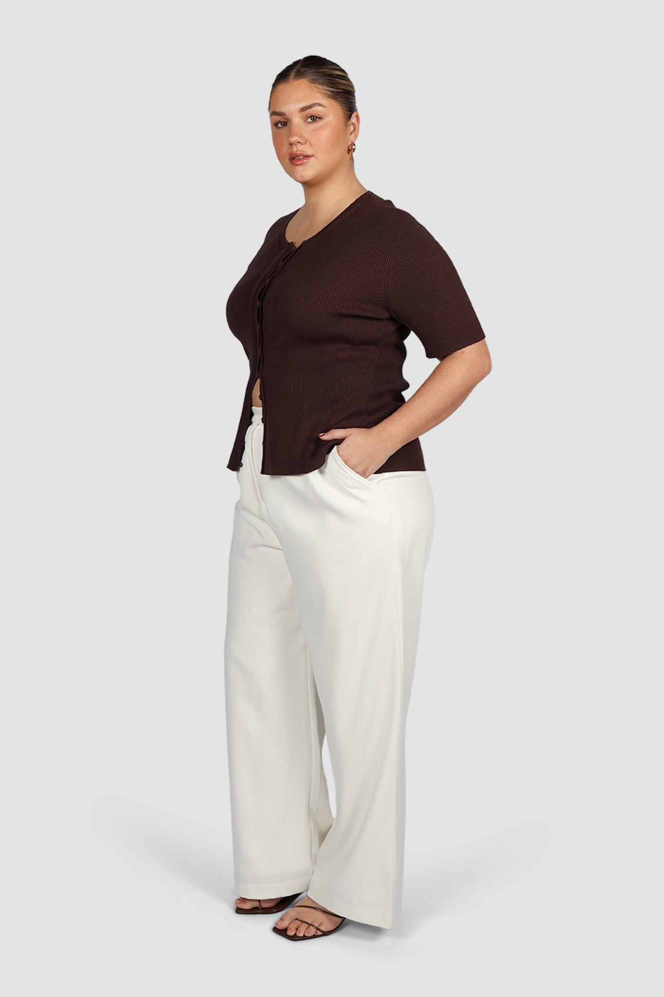 WREN S/S KNIT TOP DEEP CHOC